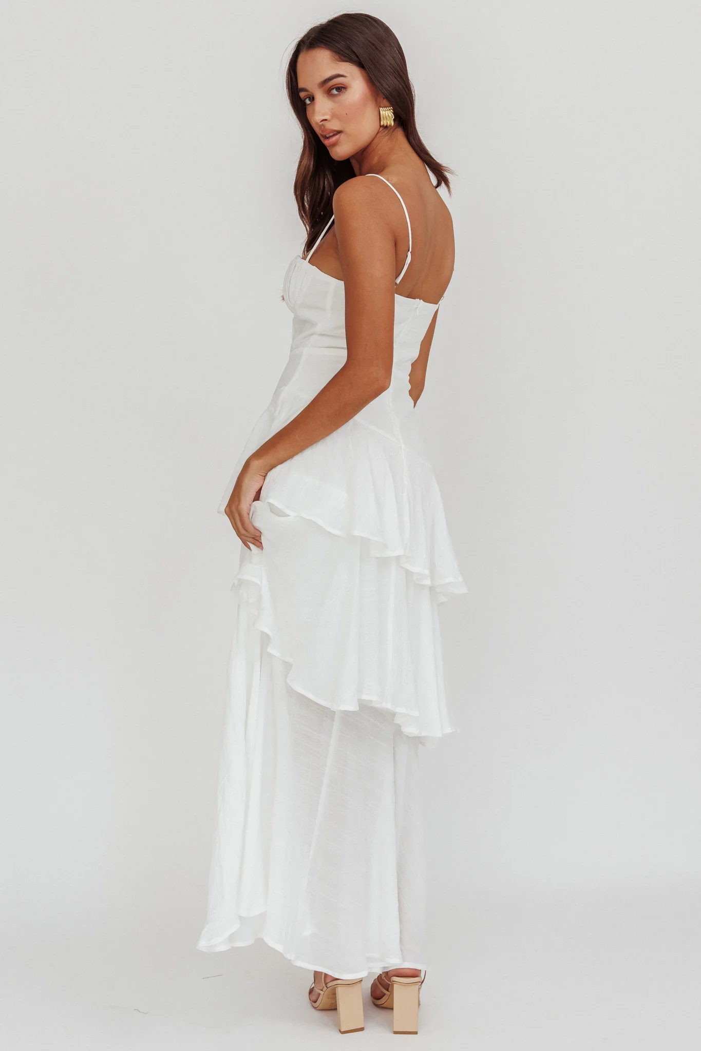 Madrid Tiered Ruffle Maxi Dress White - Image 3