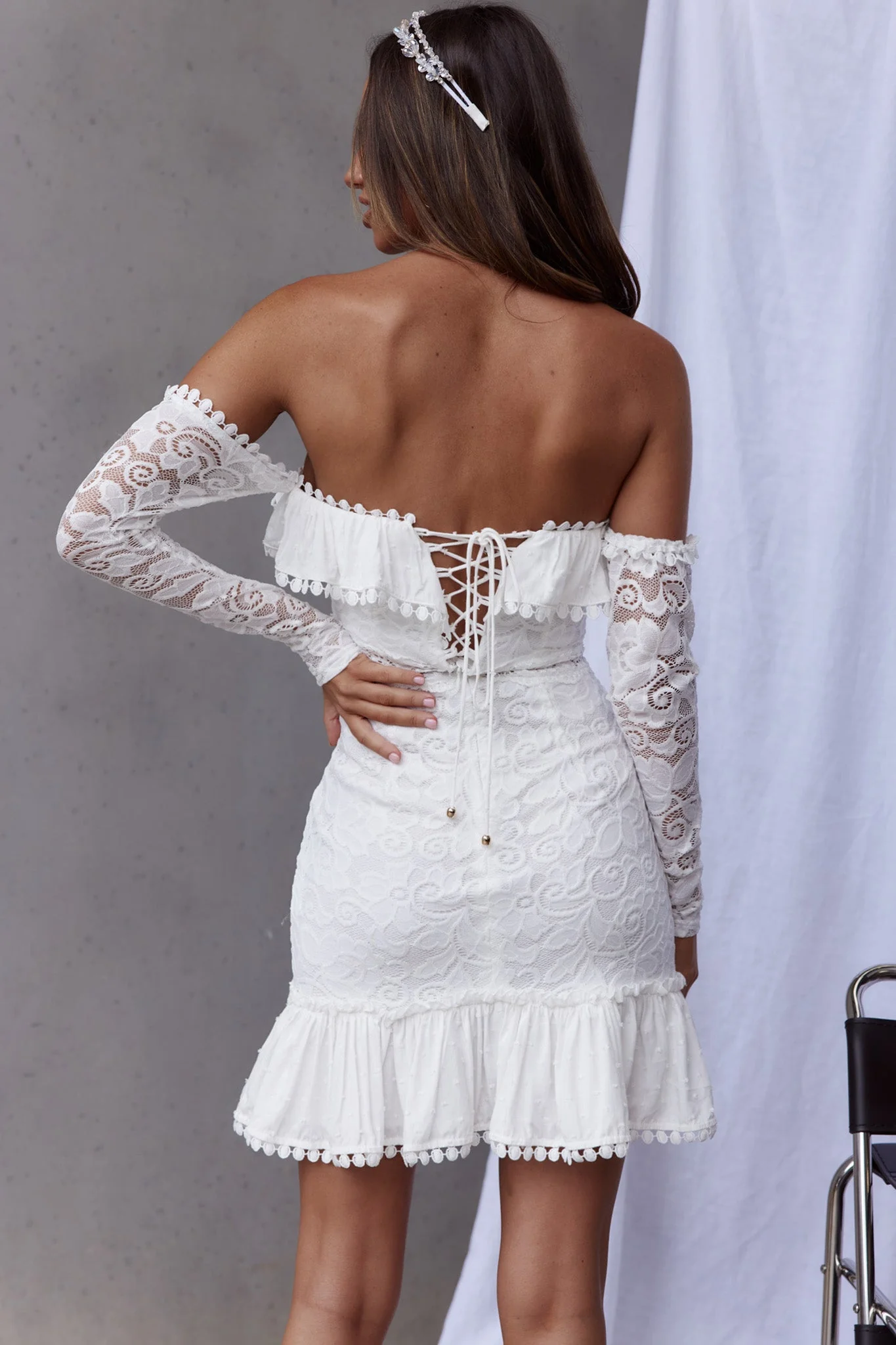 Mae Long Sleeve Sweetheart Crochet Lace Dress White - Image 2