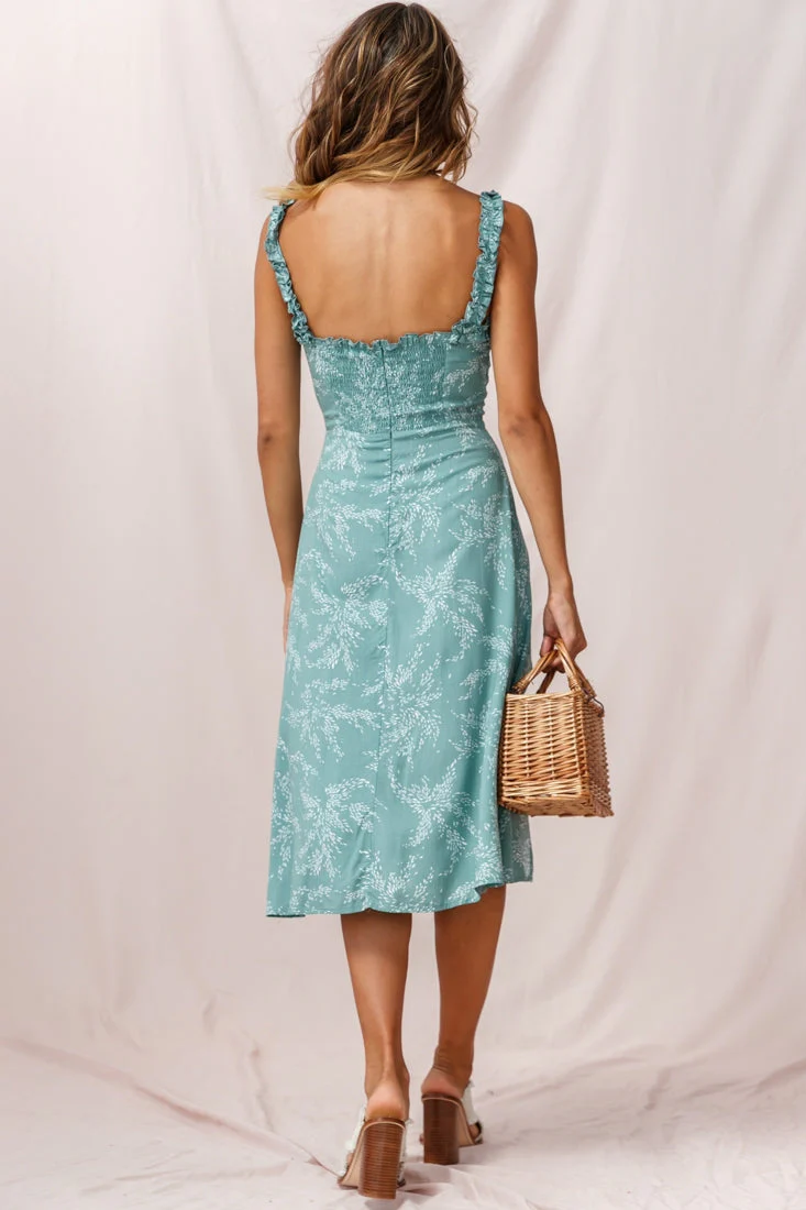 Magdalene Frill Strap A-Line Midi Dress Sage - Image 4