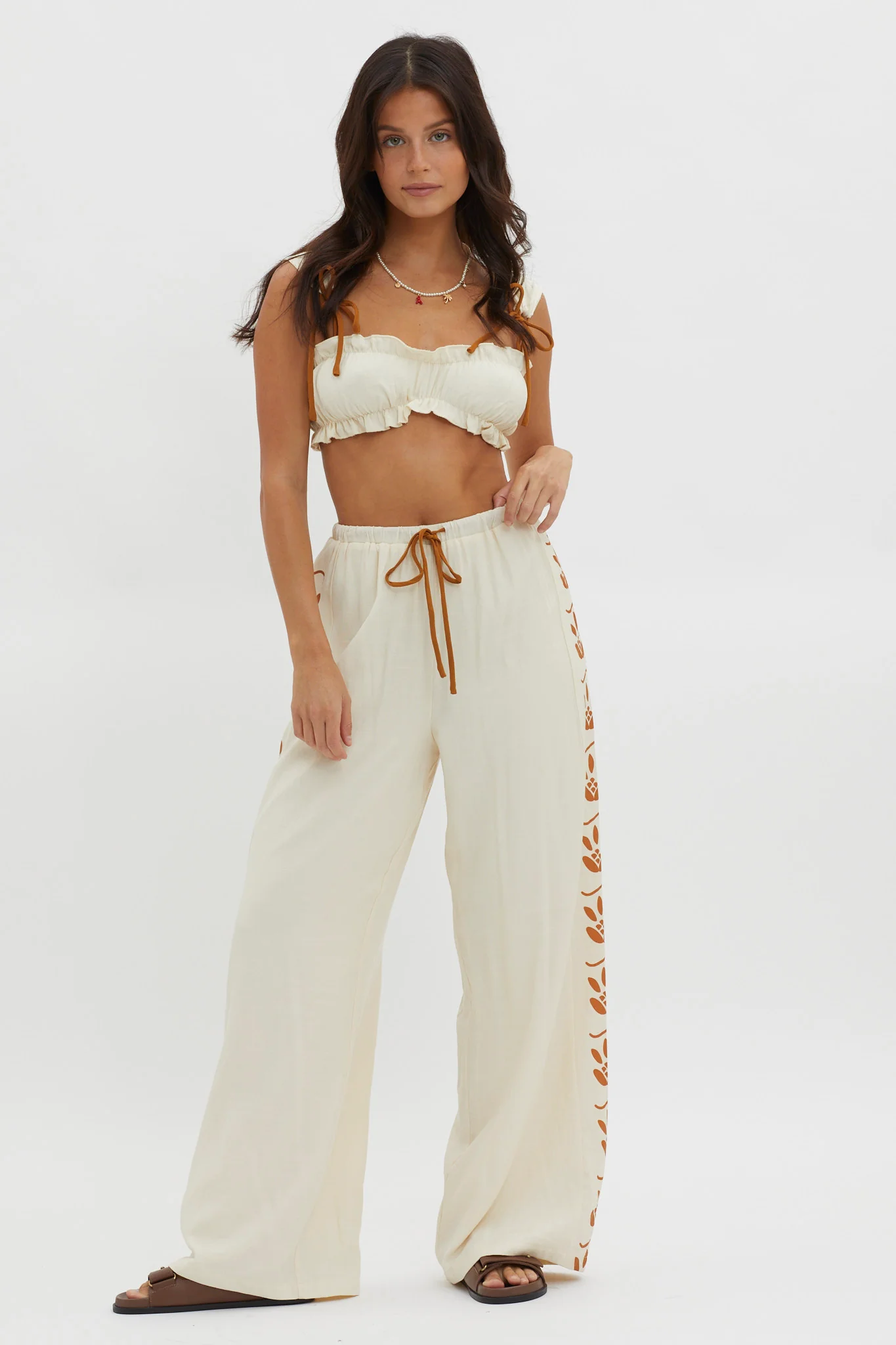 Maghan Tie Strap Crop Top Beige - Image 4