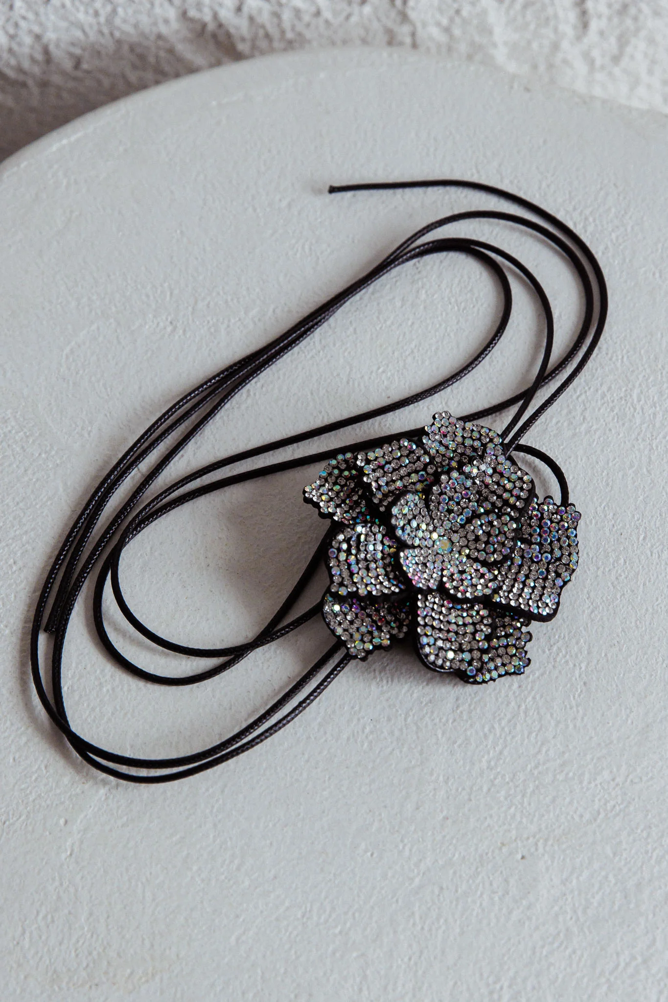 Magnolia Diamante Flower Choker Necklace Black - Image 2