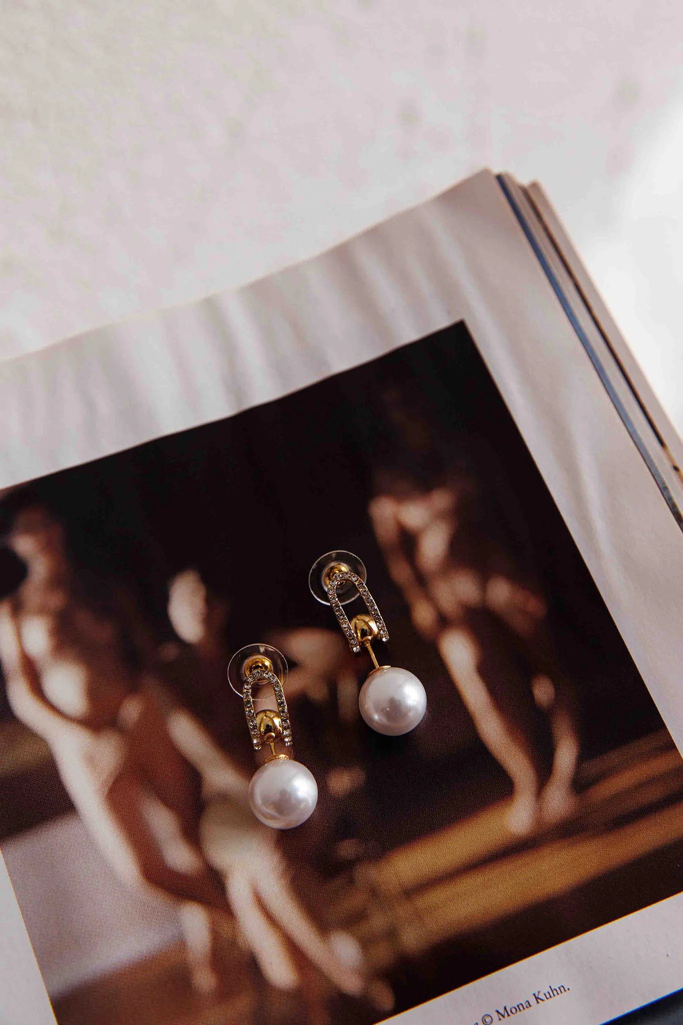 Maia Pearl Diamante Earrings Gold - Image 4