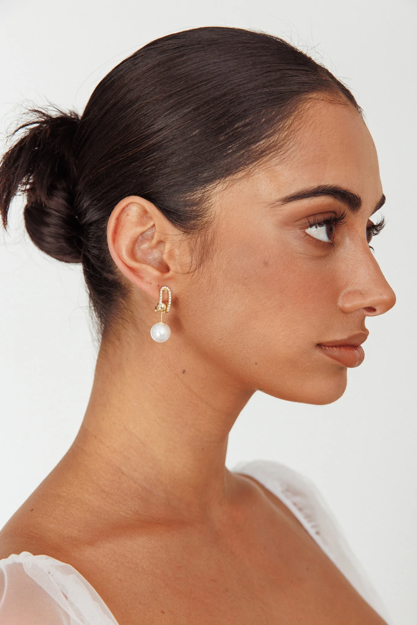 Maia Pearl Diamante Earrings Gold - Image 5