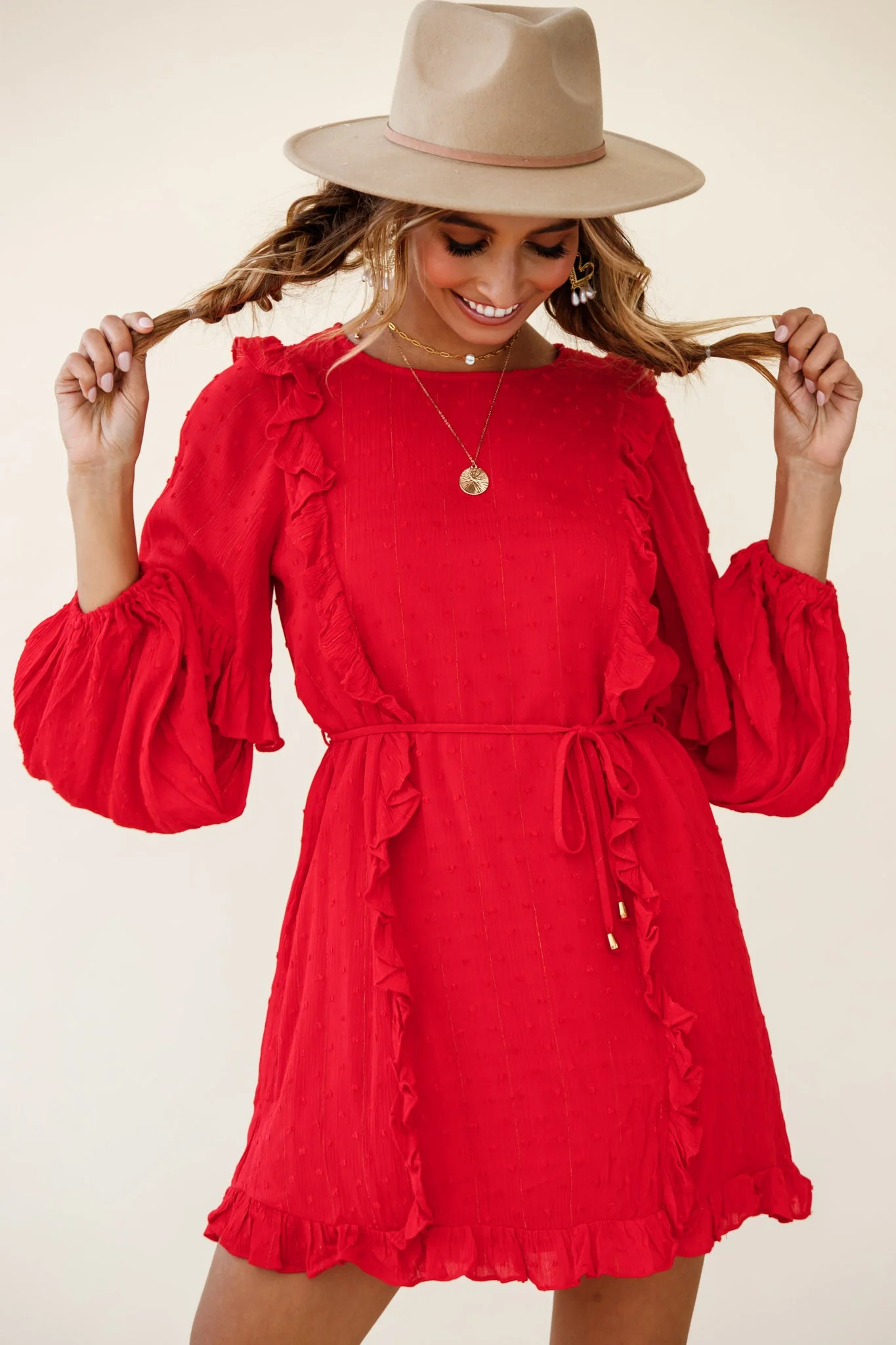 Maiden Long Sleeve Frill Dress Red - Image 4