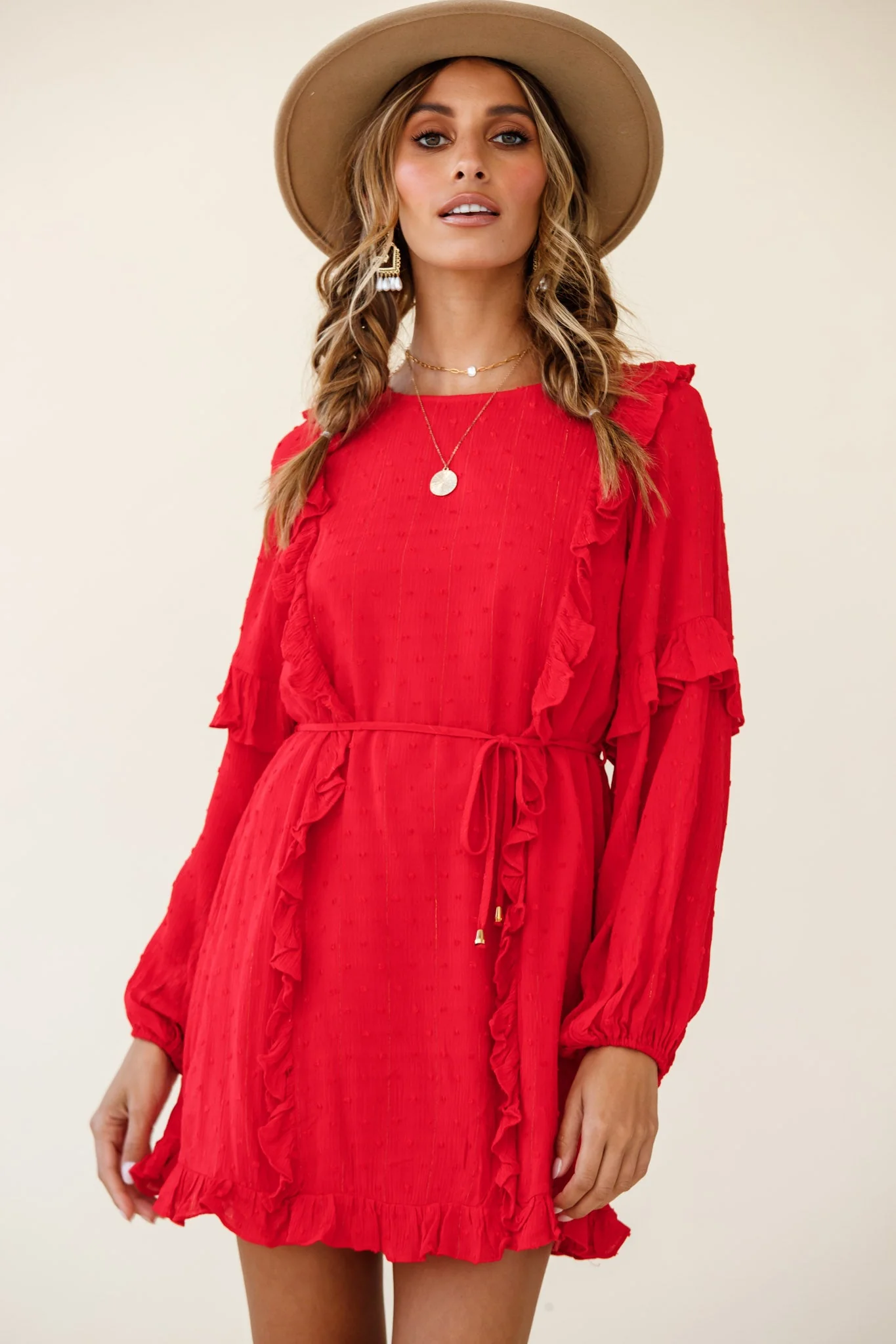 Maiden Long Sleeve Frill Dress Red - Image 7