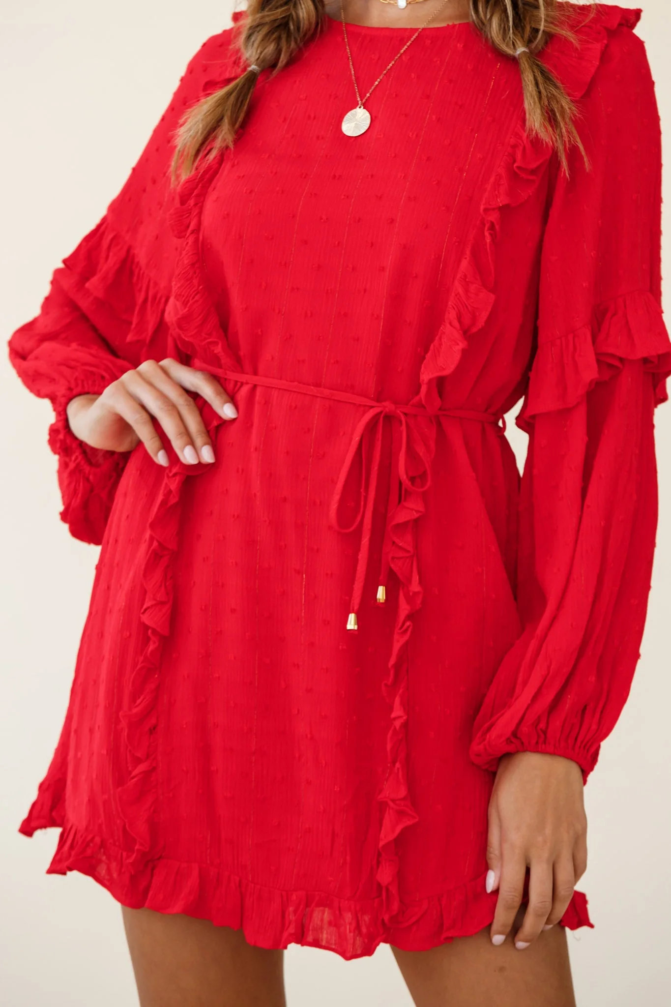 Maiden Long Sleeve Frill Dress Red - Image 8