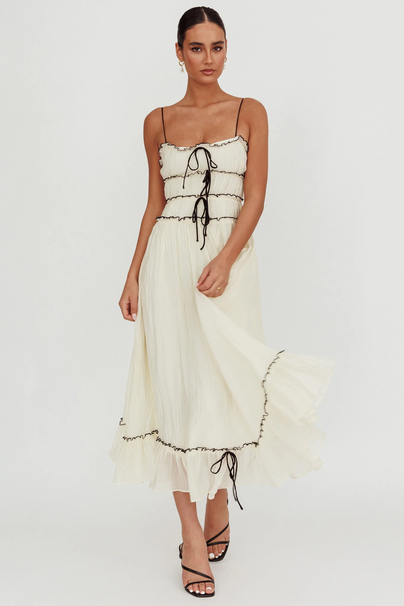 Maidens Tie Accent Maxi Dress Cream - Image 3