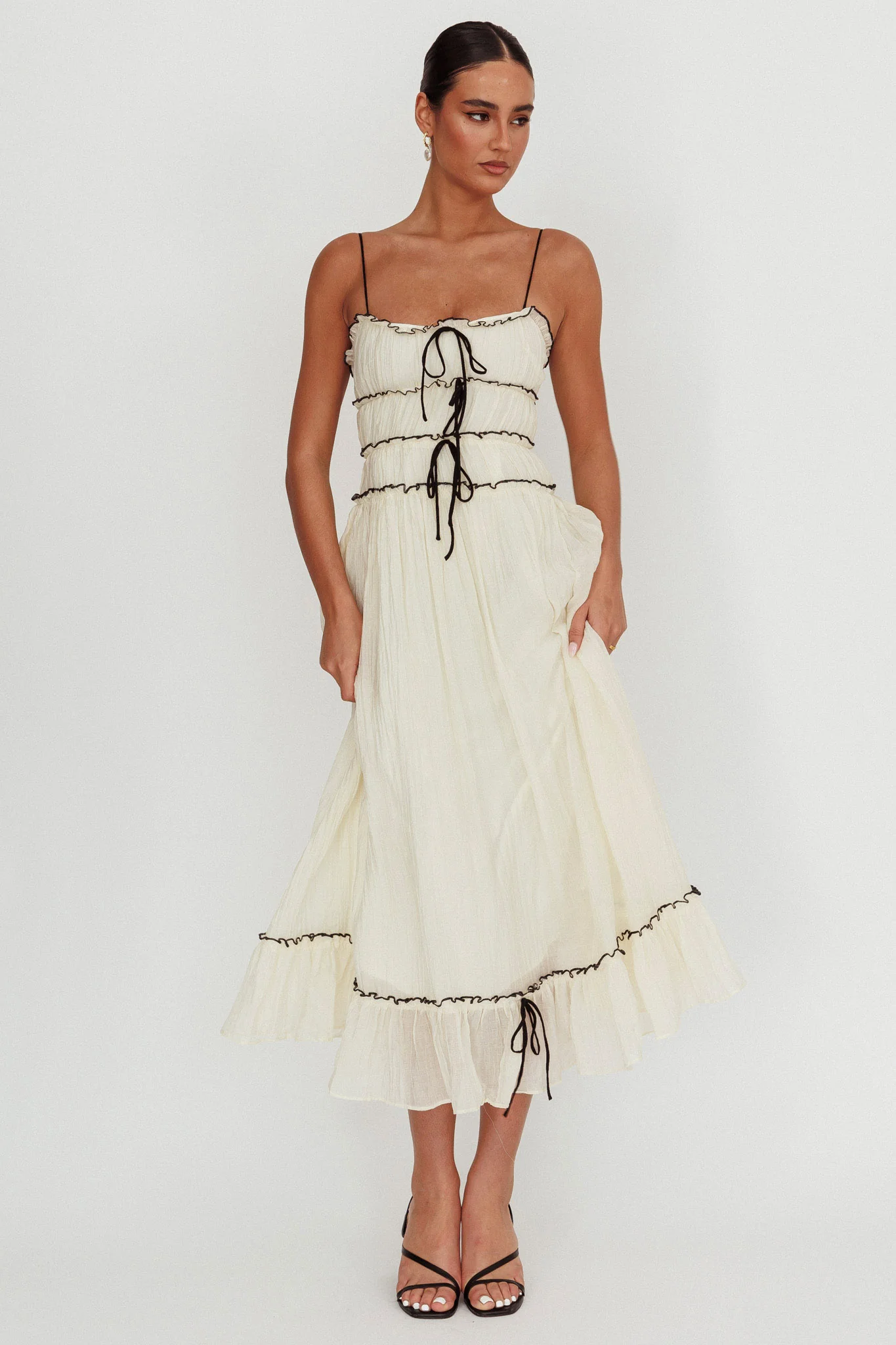 Maidens Tie Accent Maxi Dress Cream - Image 6