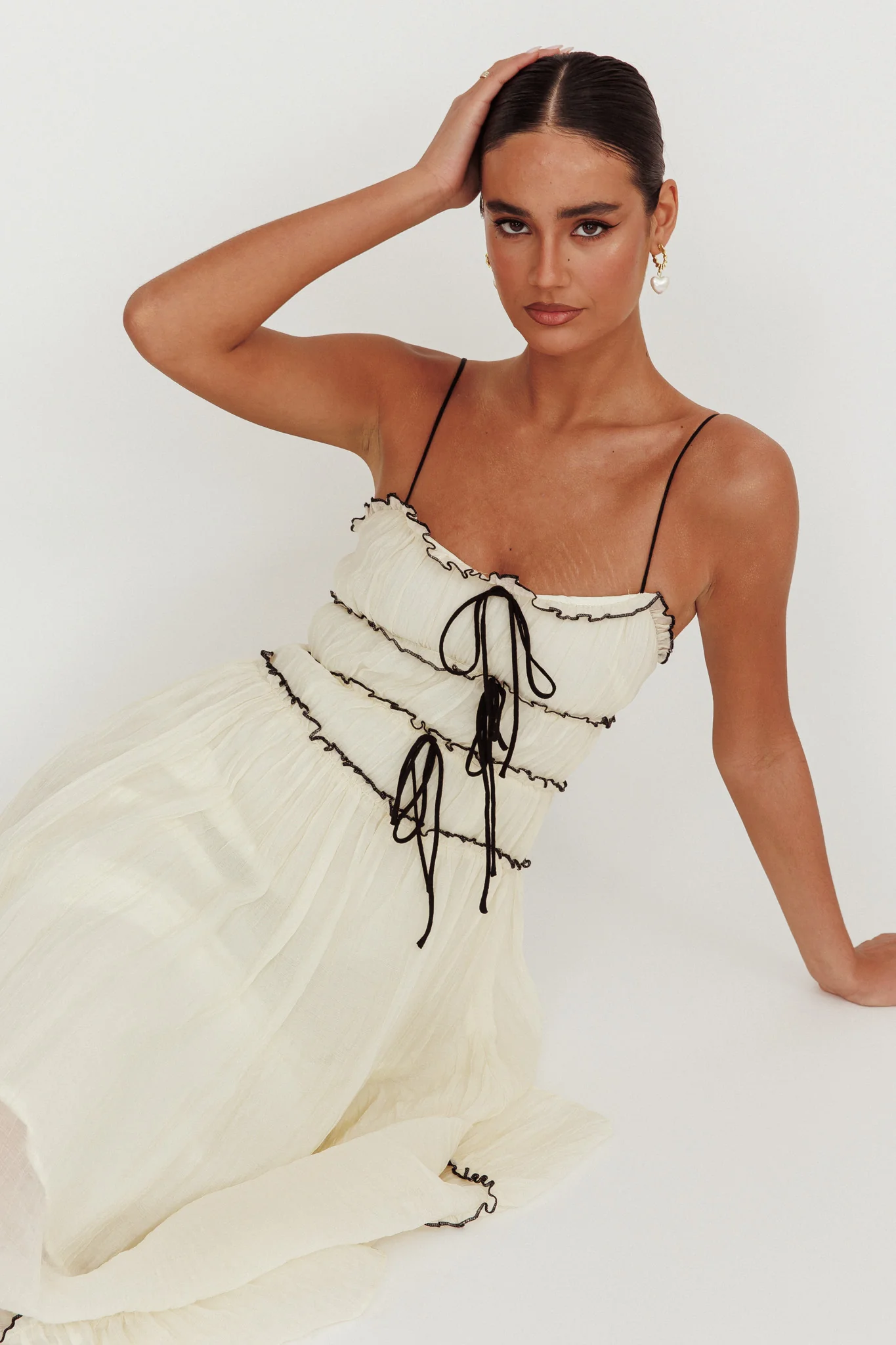 Maidens Tie Accent Maxi Dress Cream - Image 7