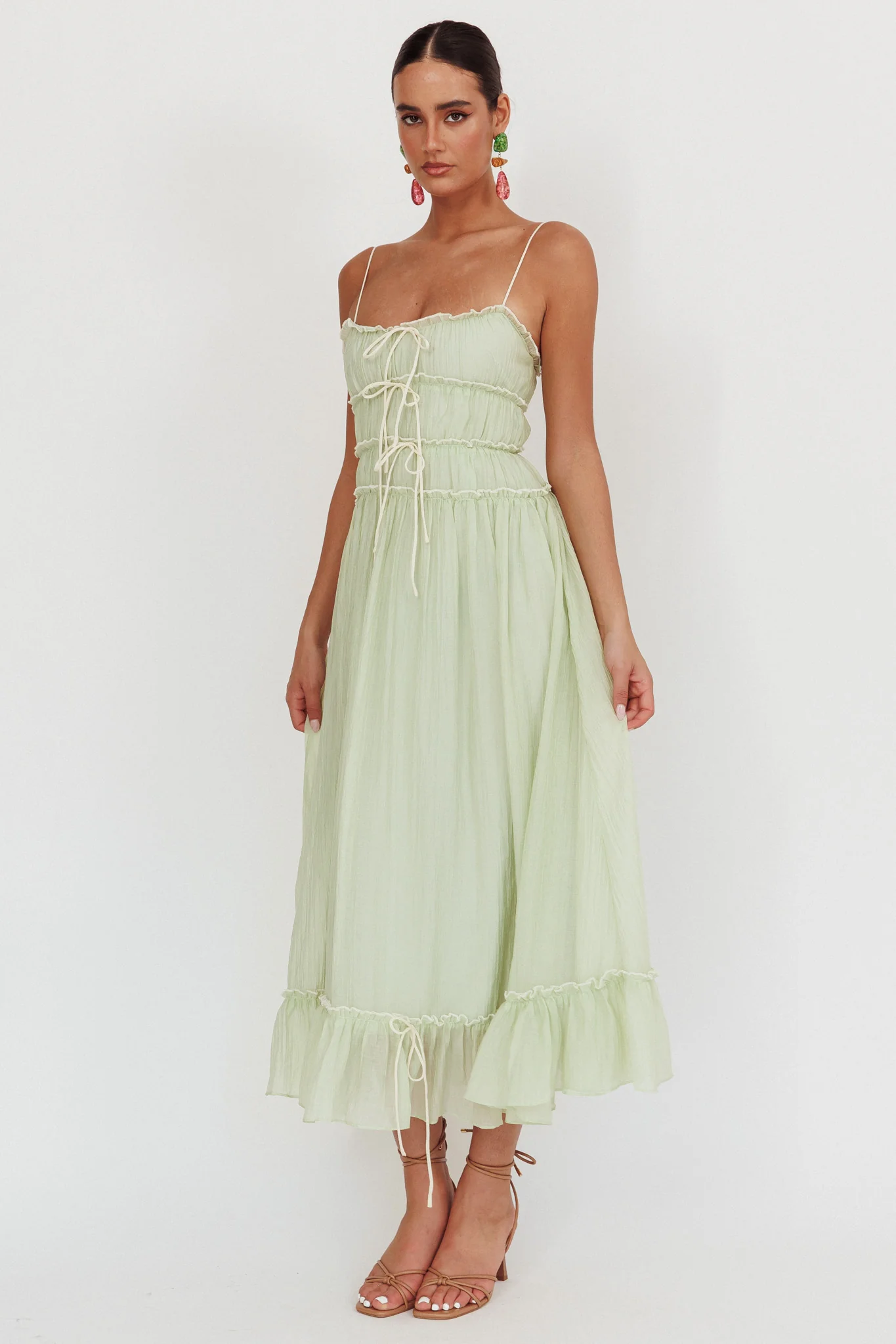 Maidens Tie Accent Maxi Dress Sage - Image 4