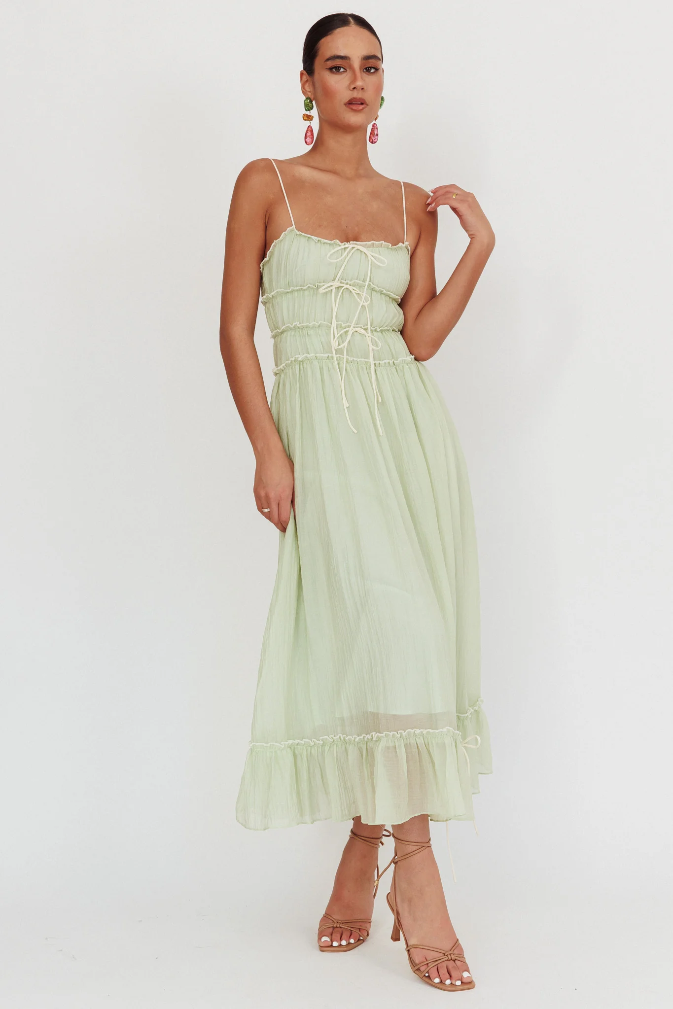 Maidens Tie Accent Maxi Dress Sage - Image 5