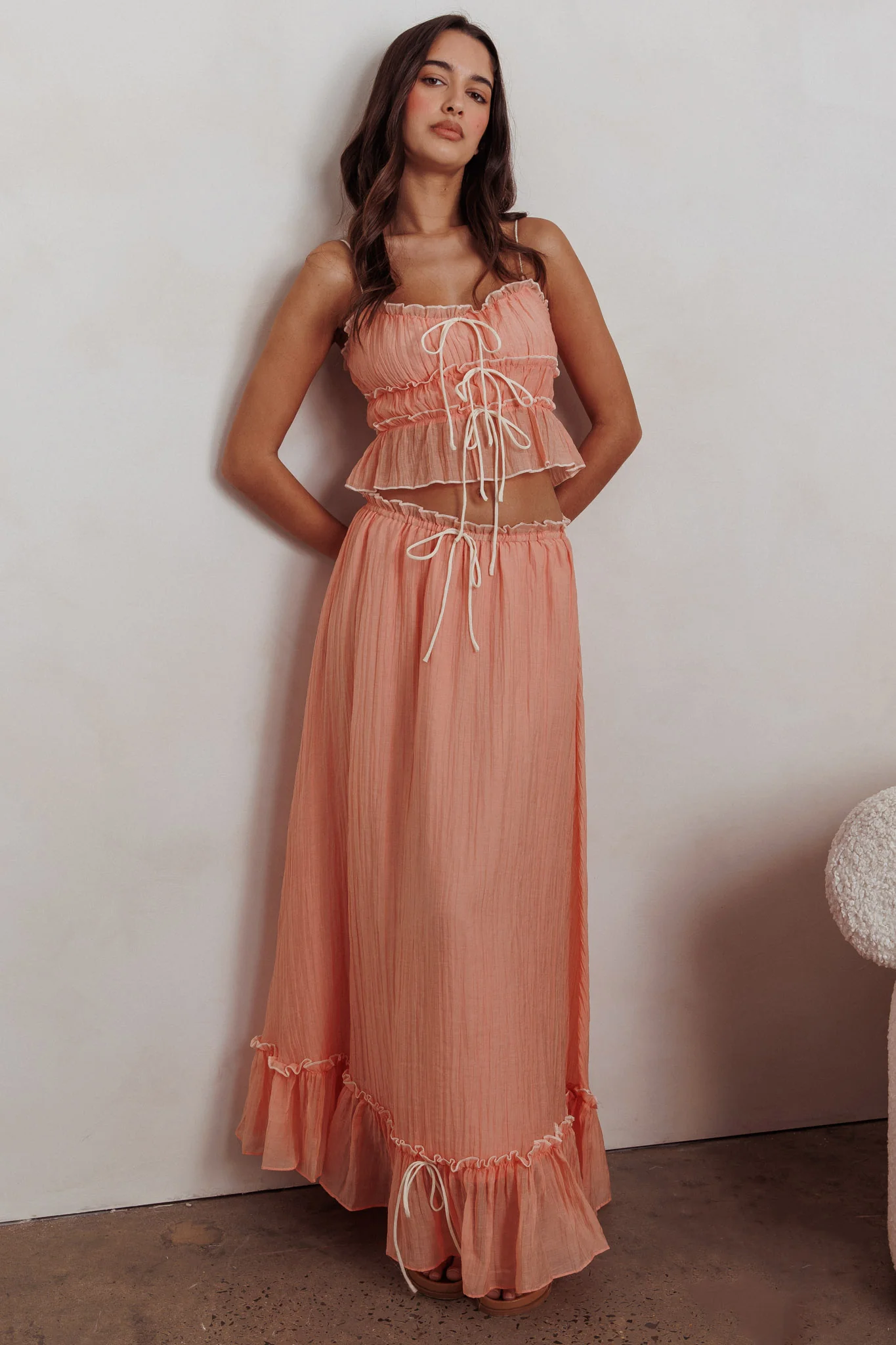 Maidens Tie Detail Overlock Top Apricot - Image 5