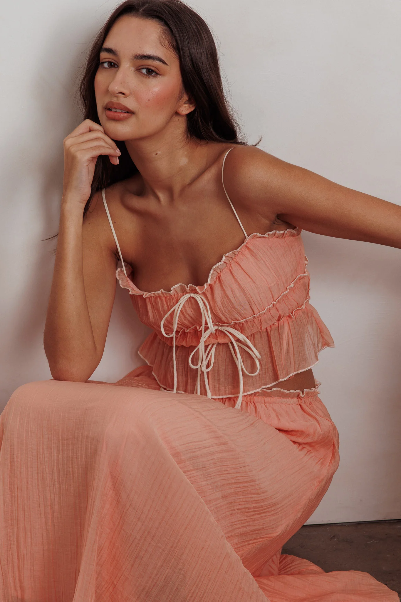 Maidens Tie Detail Overlock Top Apricot - Image 7