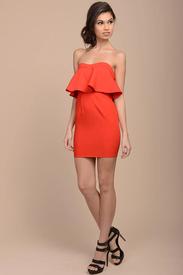 Mailee Bodycon Ruffles Dress Red - Image 2