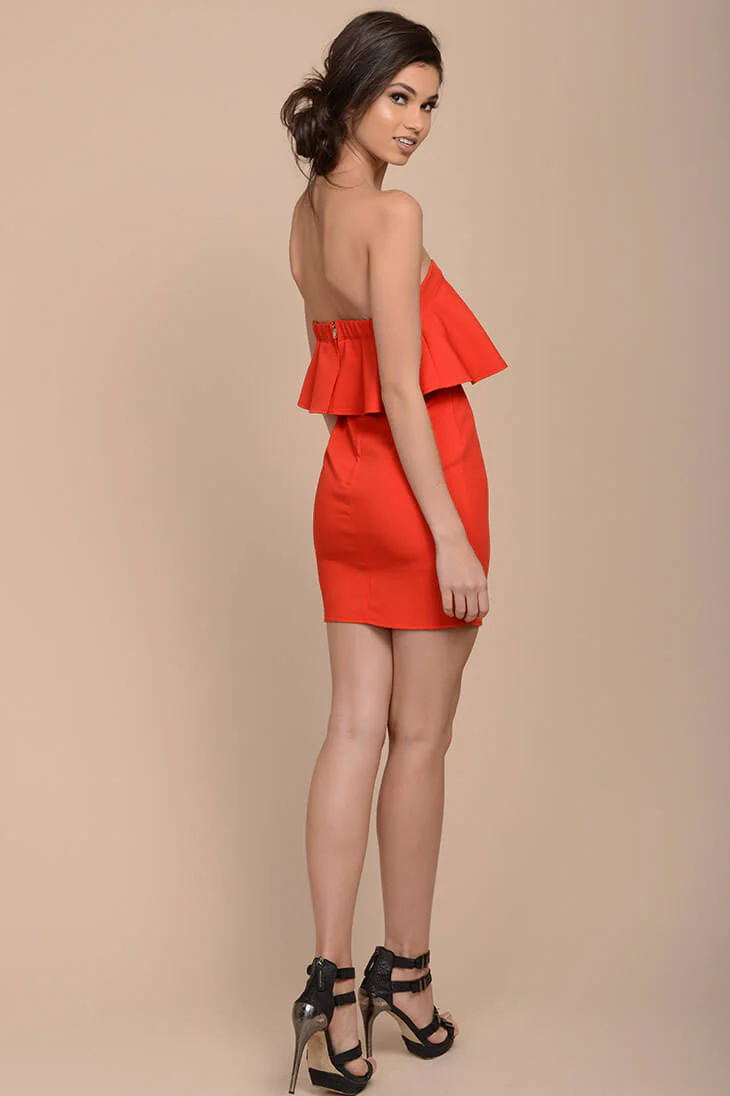Mailee Bodycon Ruffles Dress Red - Image 3