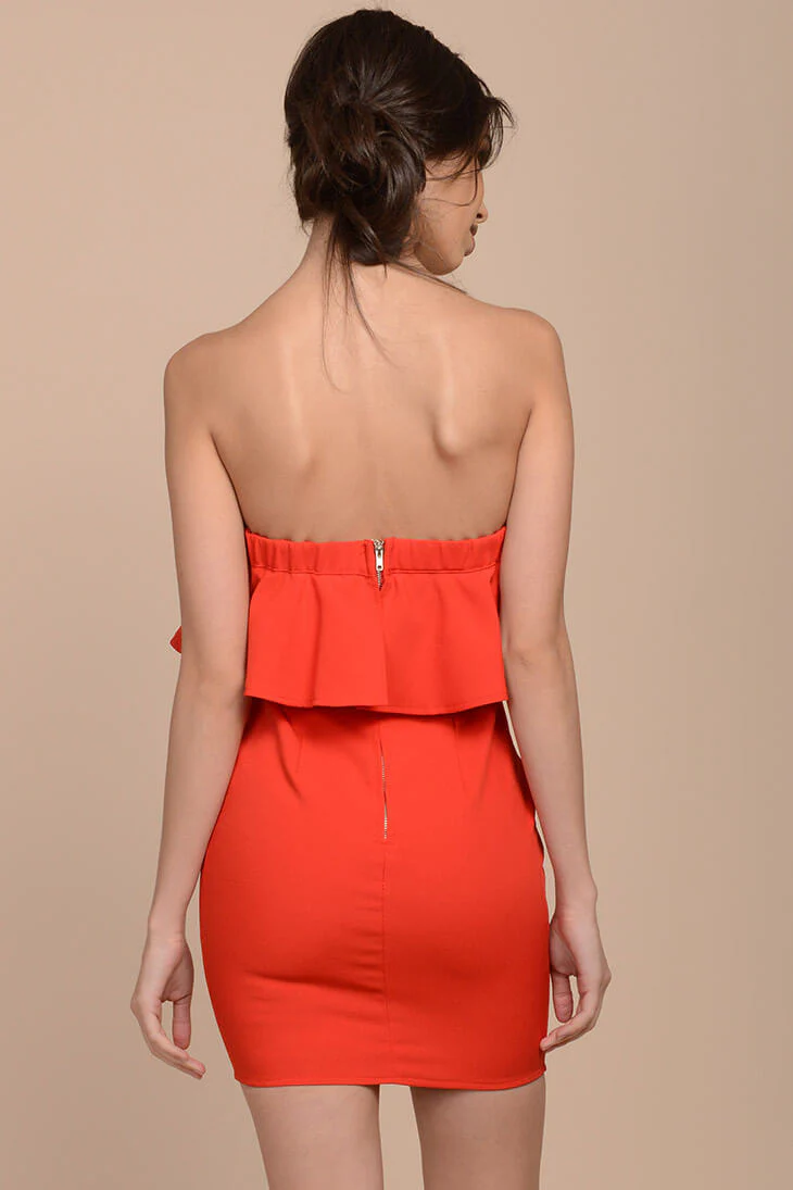 Mailee Bodycon Ruffles Dress Red - Image 4