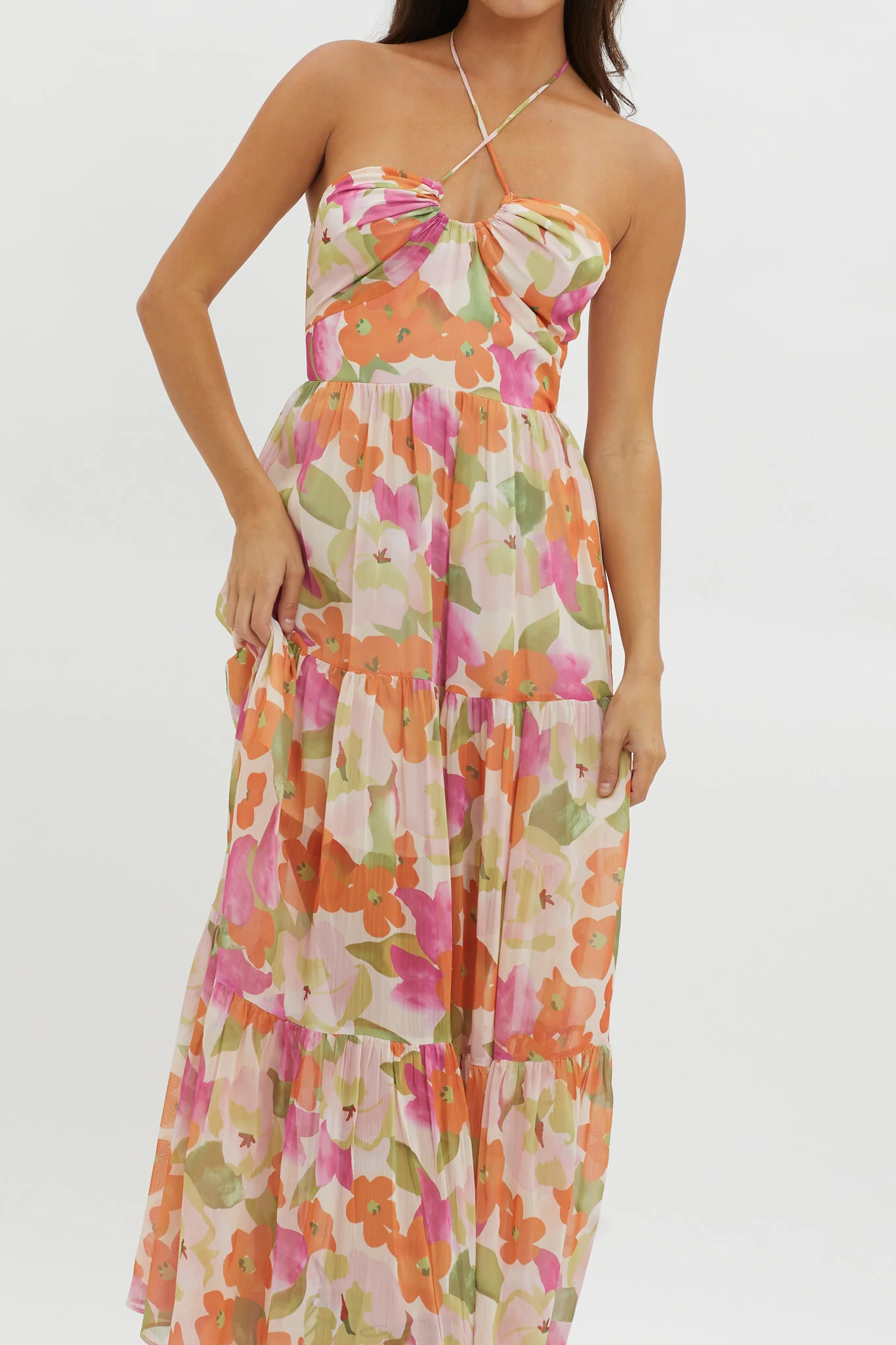 Main Attraction Halterneck Dress Print Pink - Image 3