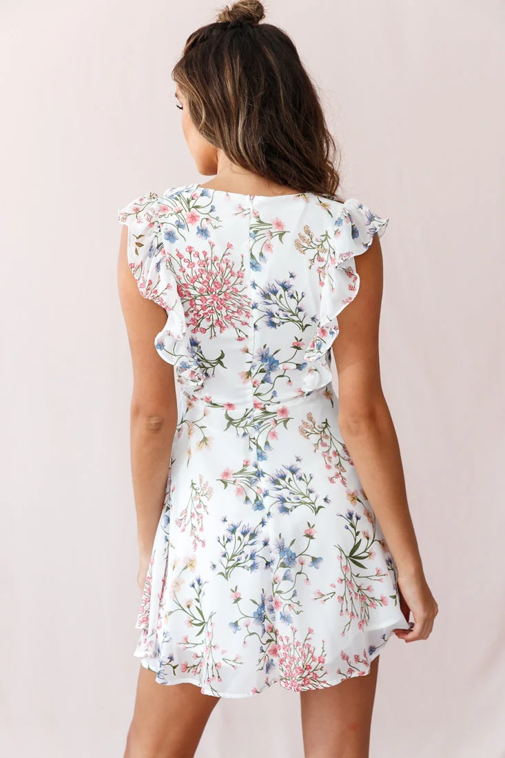 Maison Lace-Up Bust Ruffle Dress Ivory Floral - Image 3