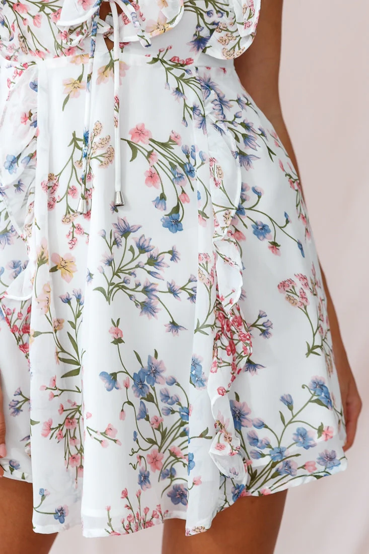 Maison Lace-Up Bust Ruffle Dress Ivory Floral - Image 4