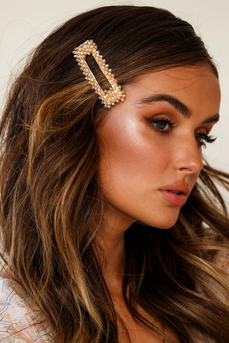 Maisy Beaded Oversized Rectangle Barrette Champagne - Image 2