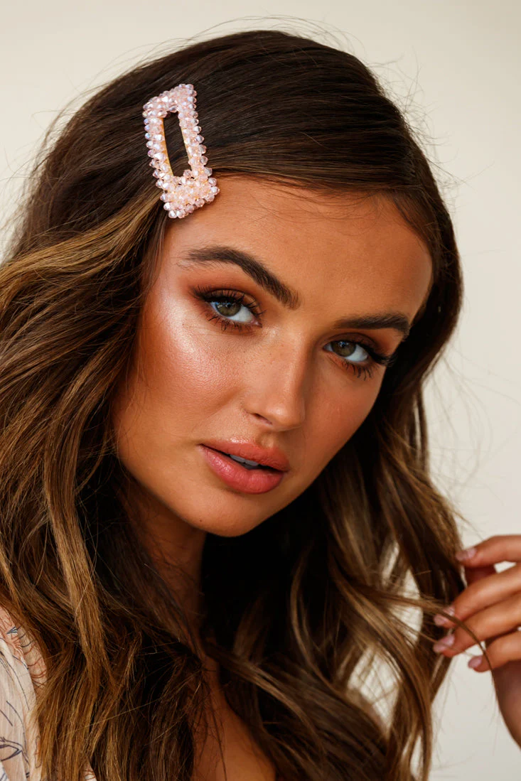 Maisy Beaded Oversized Rectangle Barrette Pink - Image 2
