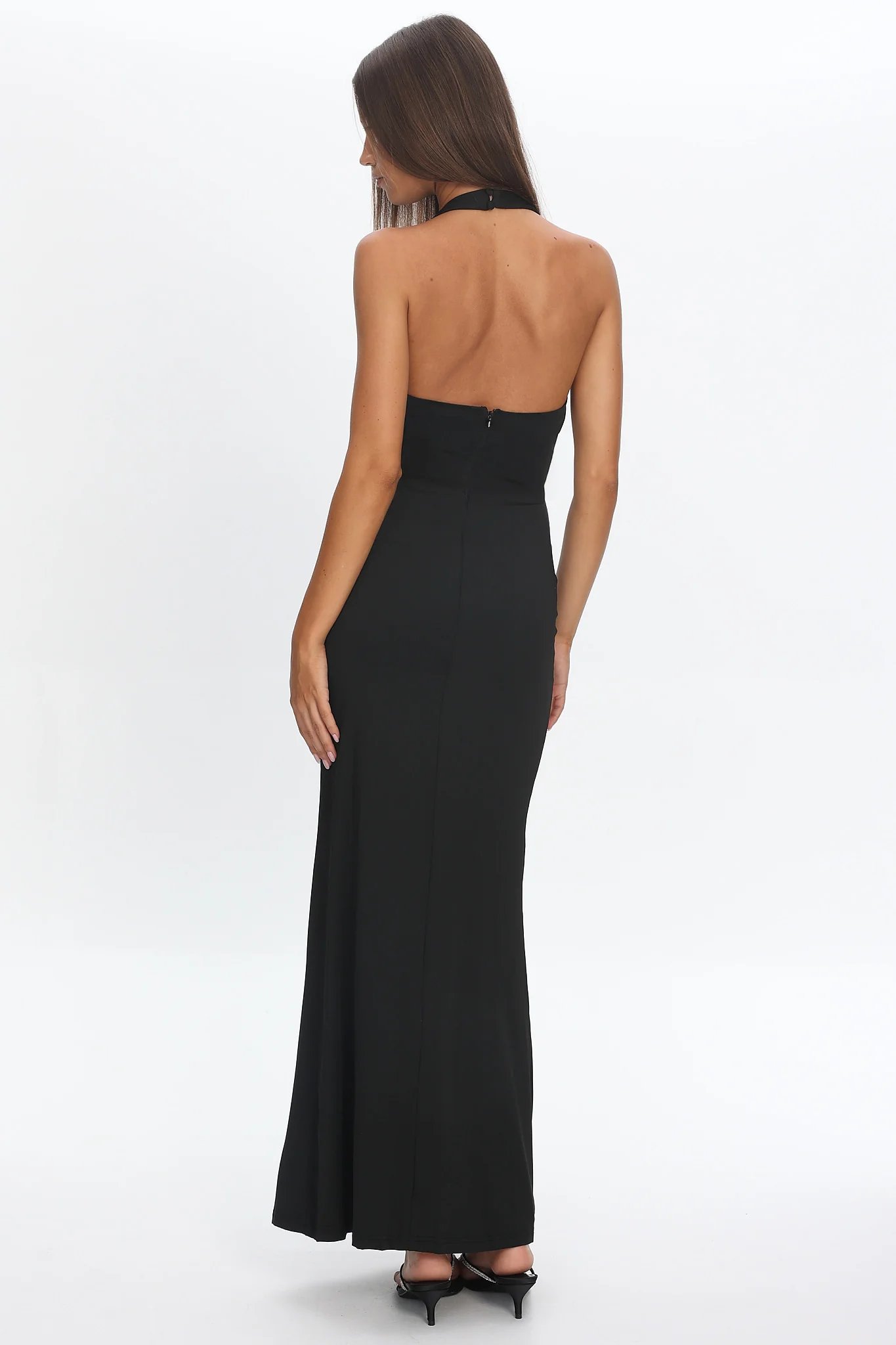 Make Believe Plunging Halterneck Maxi Dress Black - Image 3