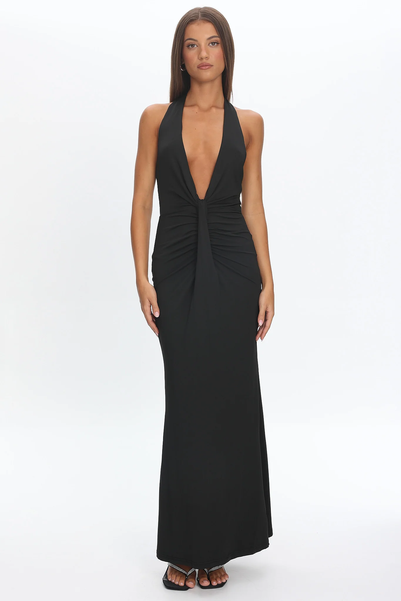 Make Believe Plunging Halterneck Maxi Dress Black - Image 5
