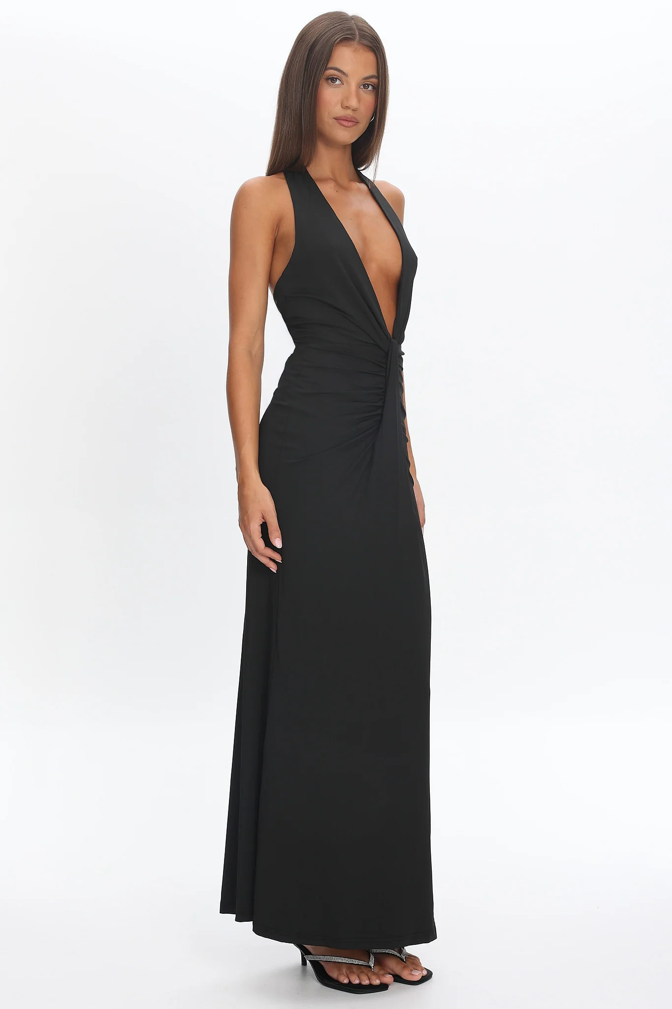 Make Believe Plunging Halterneck Maxi Dress Black - Image 6