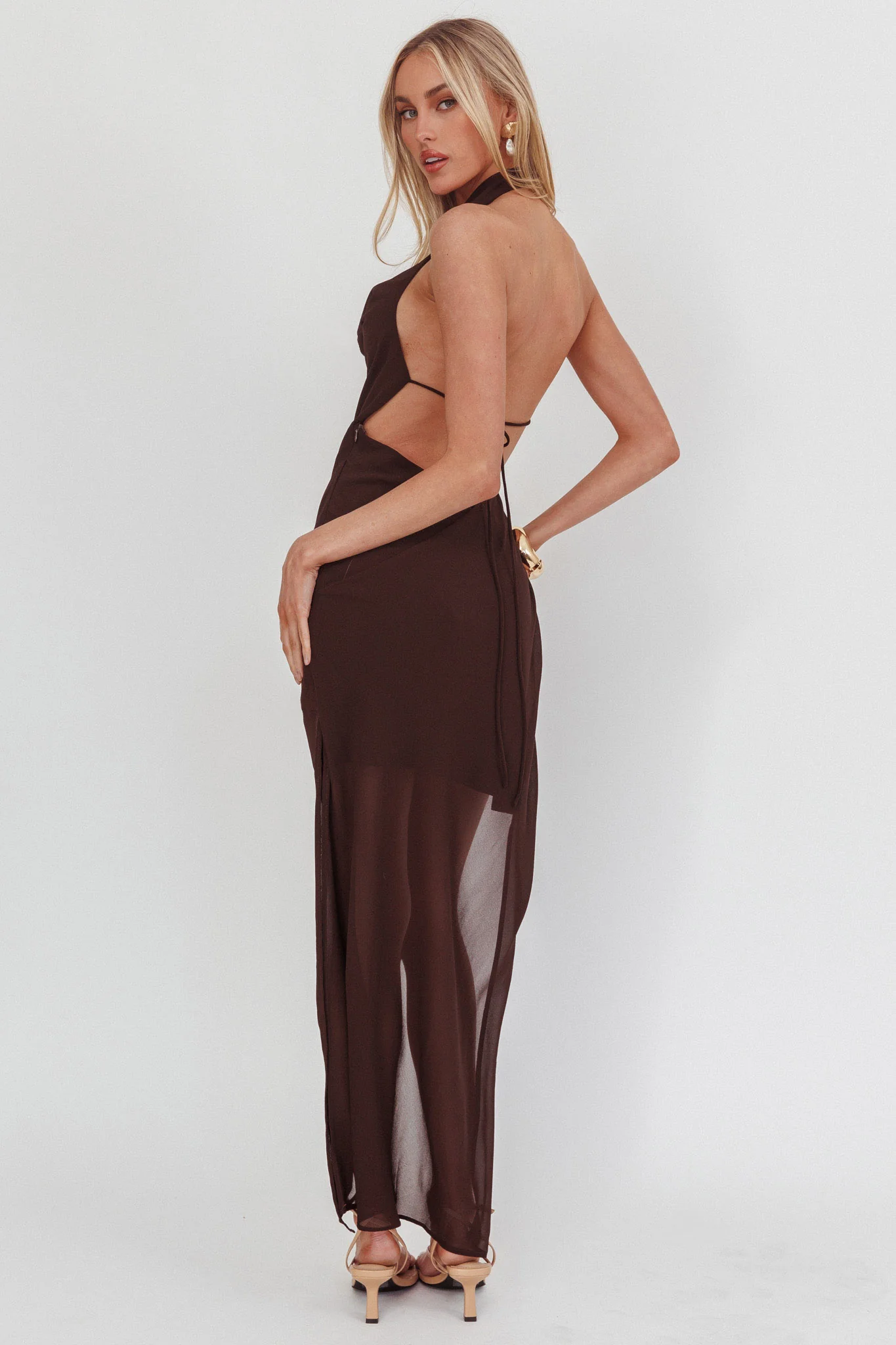 Make It Count Backless Cowl Maxi Dress Chocolate - Image 2