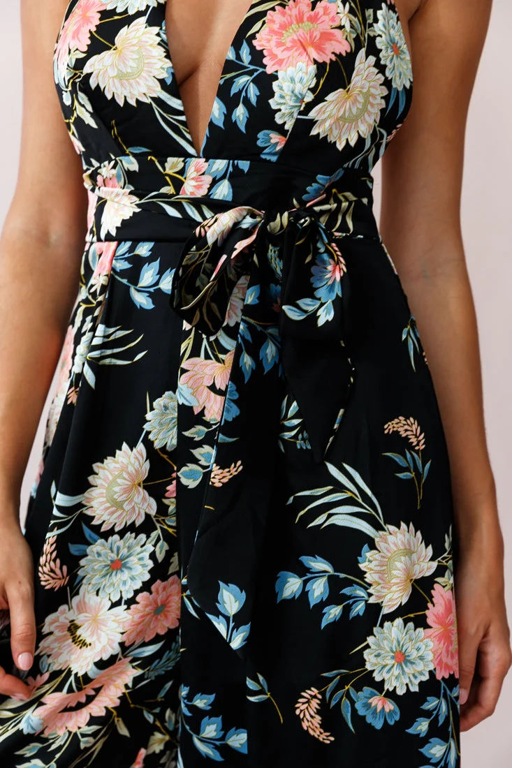 Make Me Halterneck Low Back Jumpsuit Floral Print Black - Image 4