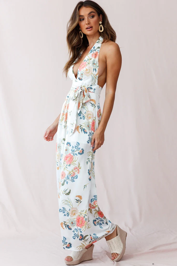 Make Me Halterneck Low Back Jumpsuit Floral Print White - Image 2