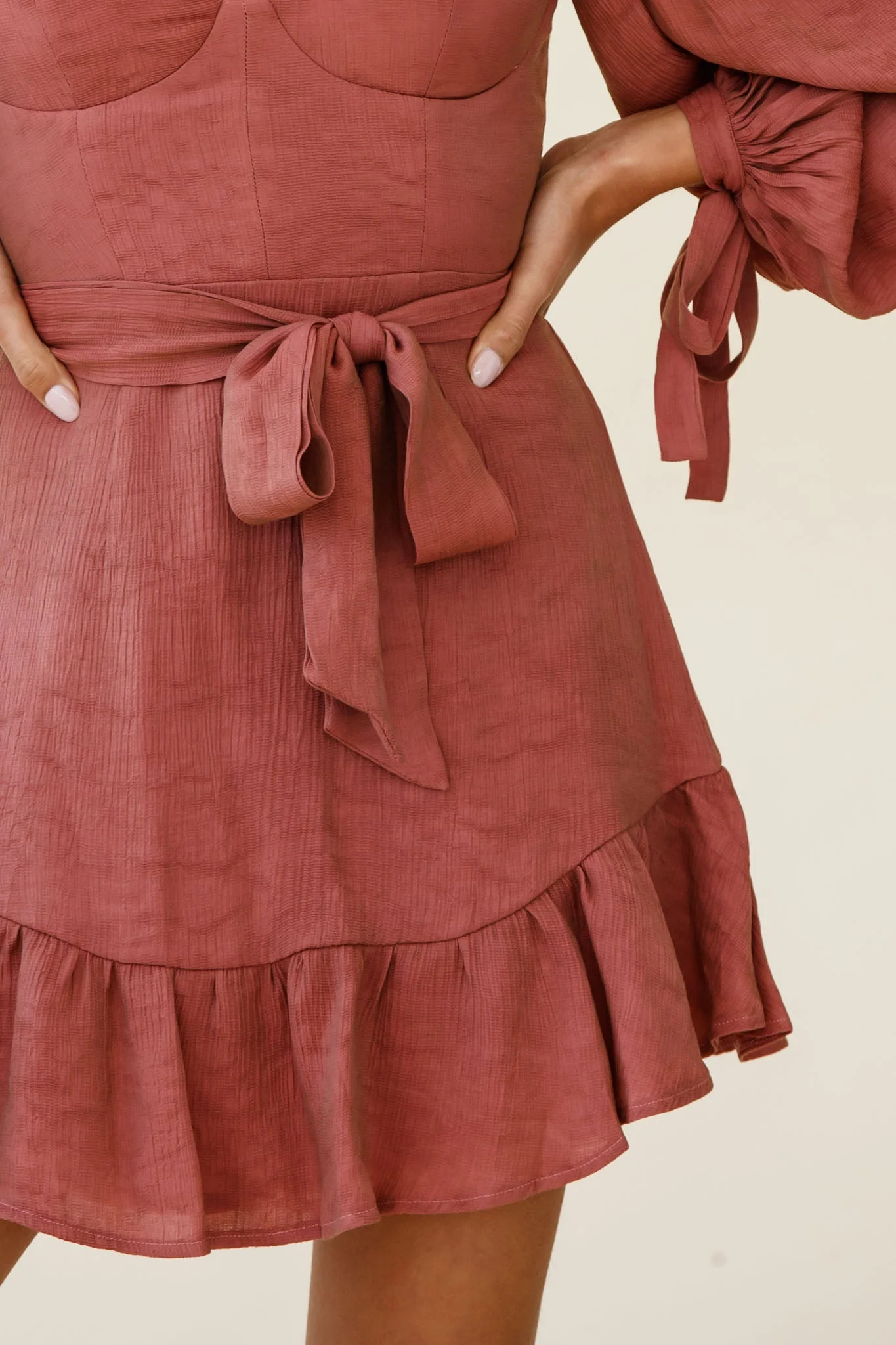 Make Memories Balloon Sleeve Molded Bust Dress Antique Rose - Image 7