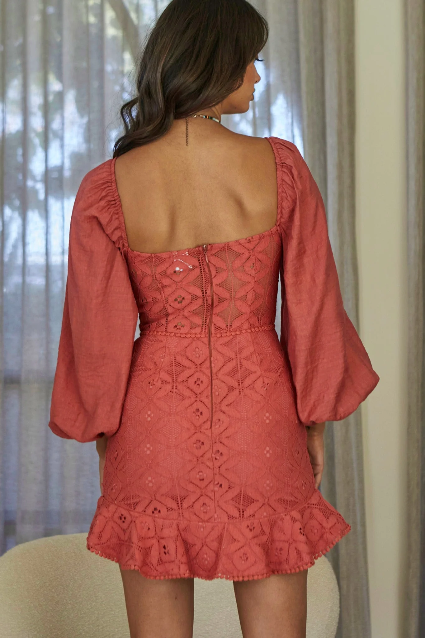 Make Memories Balloon Sleeve Molded Bust Lace Dress Rose - Image 3