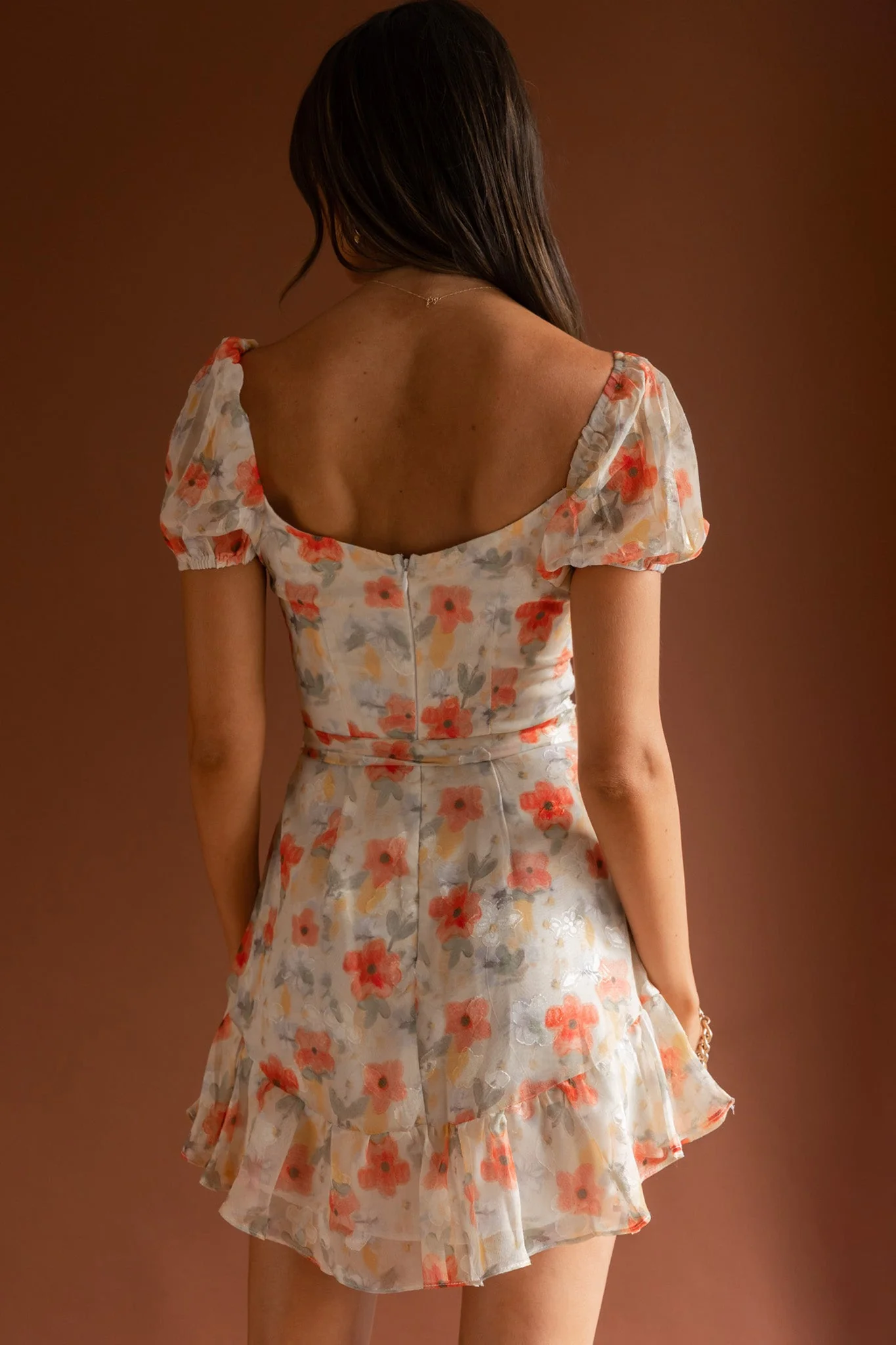 Make Memories Puff Sleeve Dress Floral Orange - Image 2