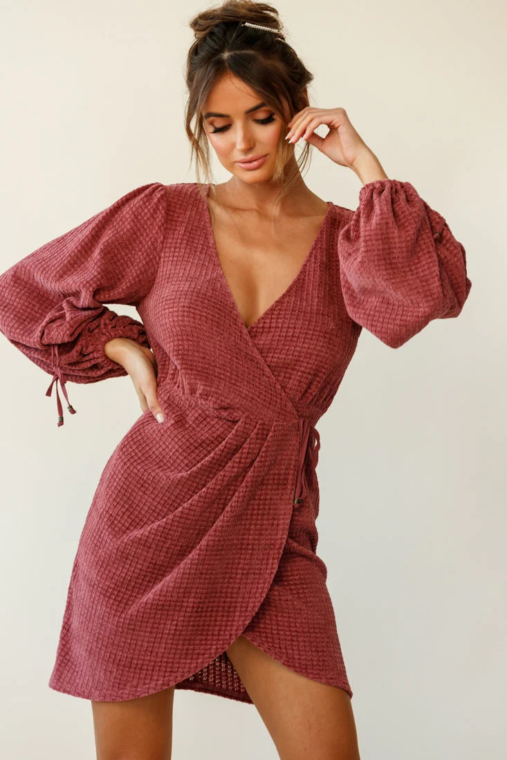 Make Way Balloon Sleeve Wrap Dress Plum - Image 4
