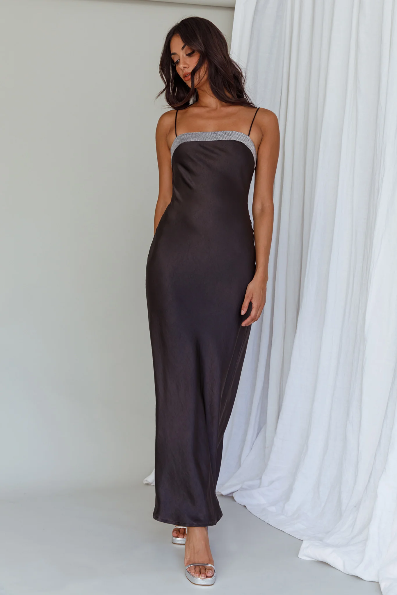 Making Headlines Diamante Neckline Maxi Dress Black - Image 5