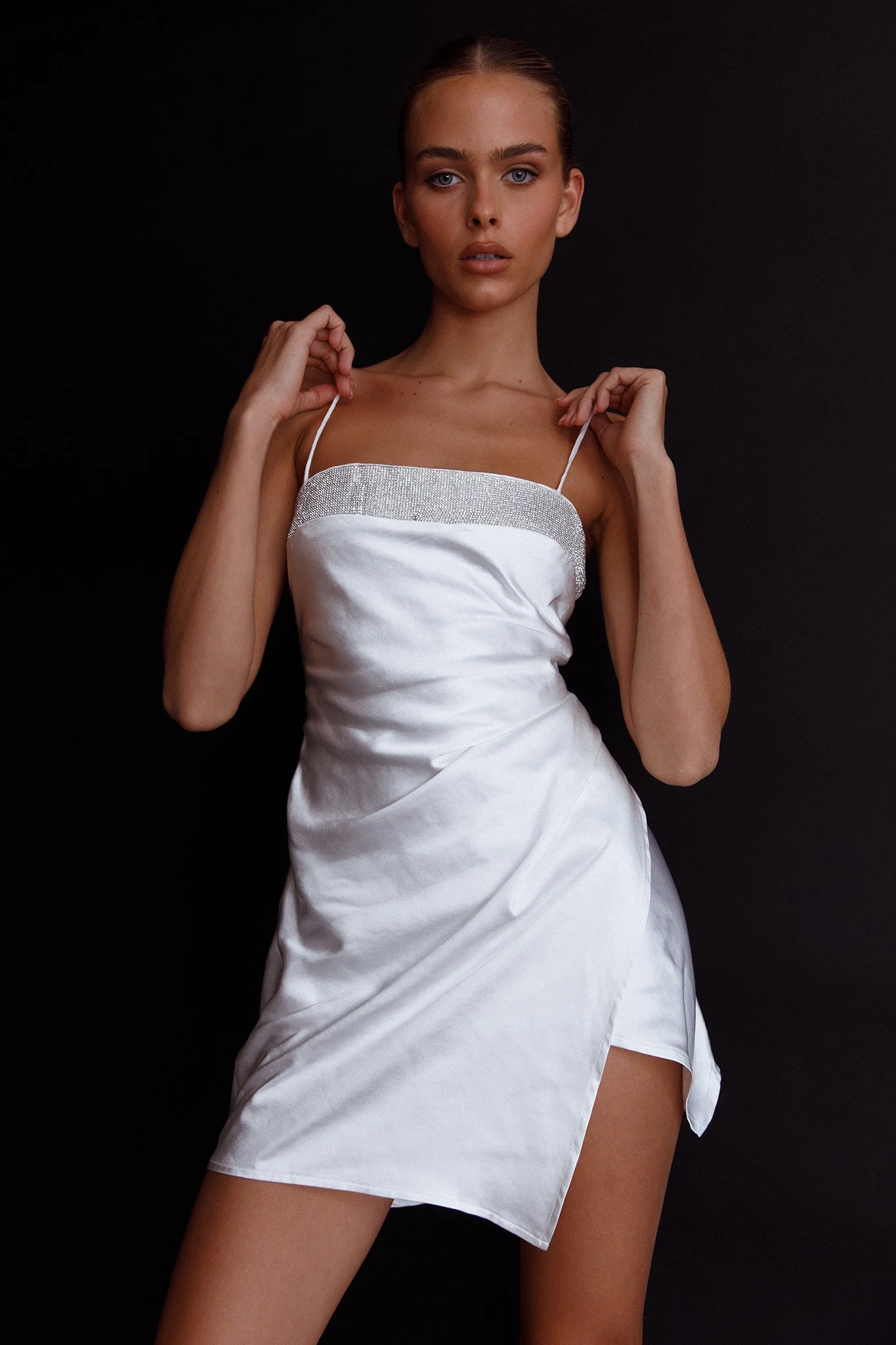 Making Headlines Diamante Neckline Mini Dress White - Image 4