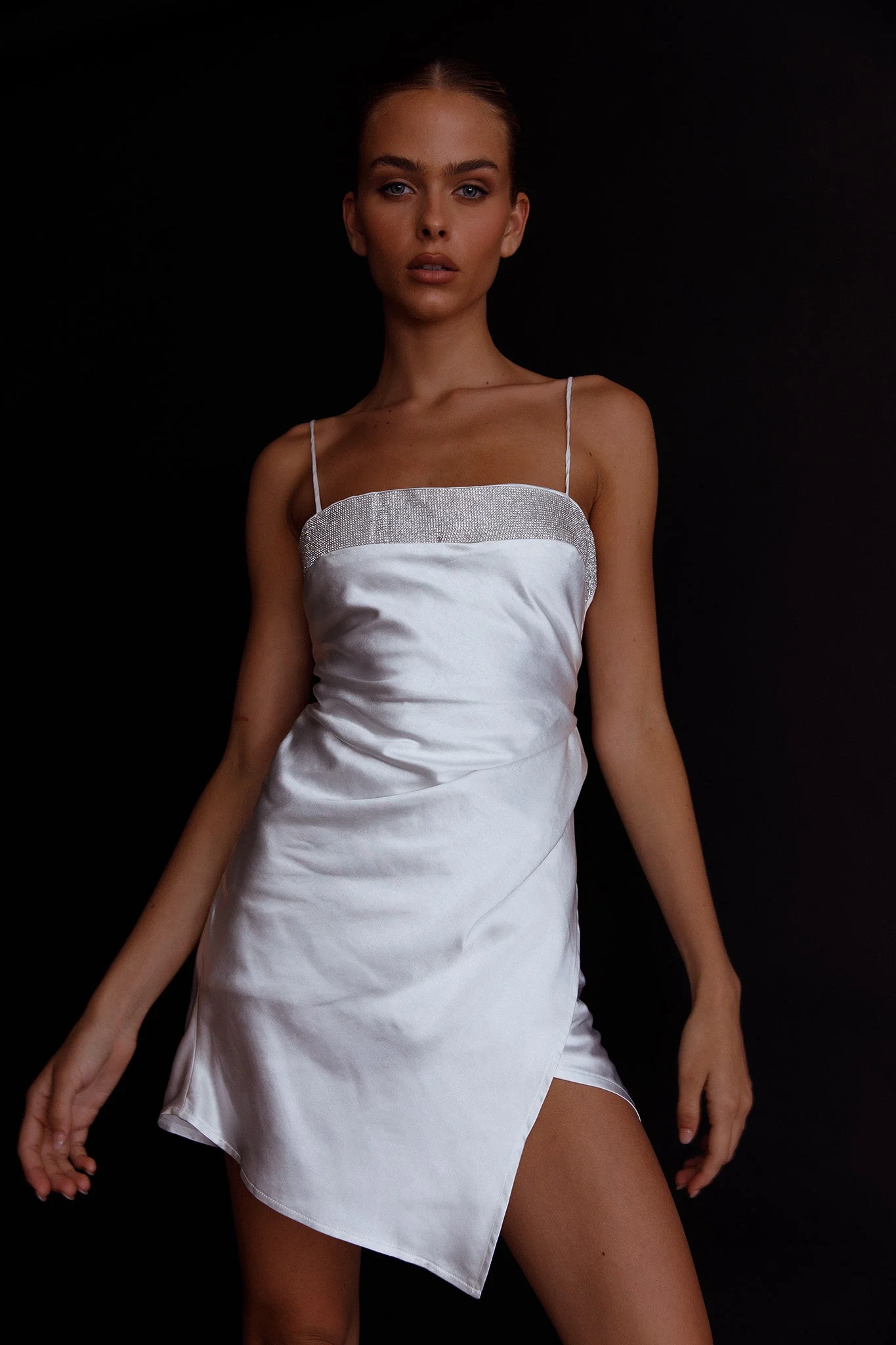 Making Headlines Diamante Neckline Mini Dress White - Image 8