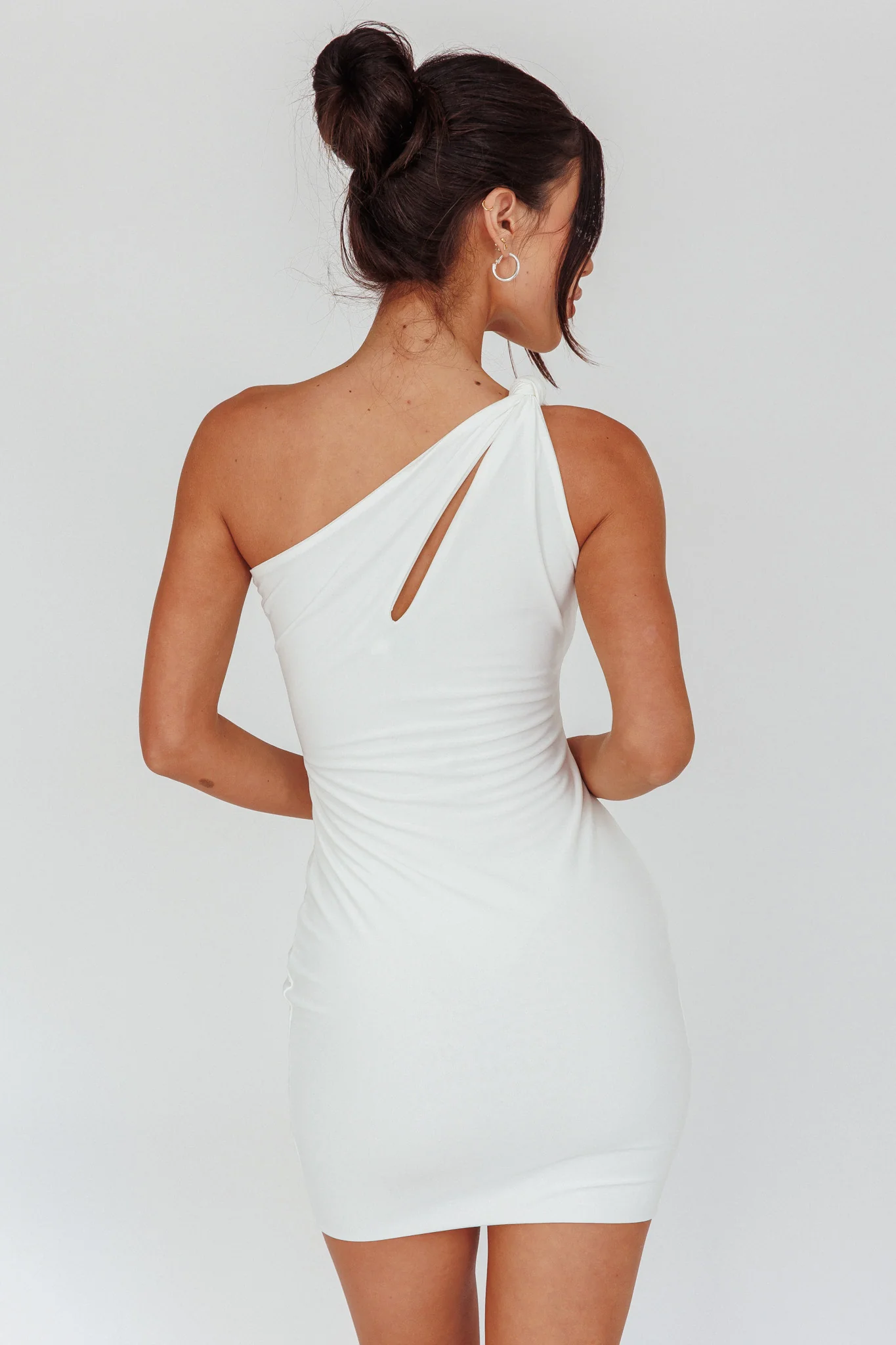Malaga One-Shoulder Keyhole Mini Dress Off White - Image 2