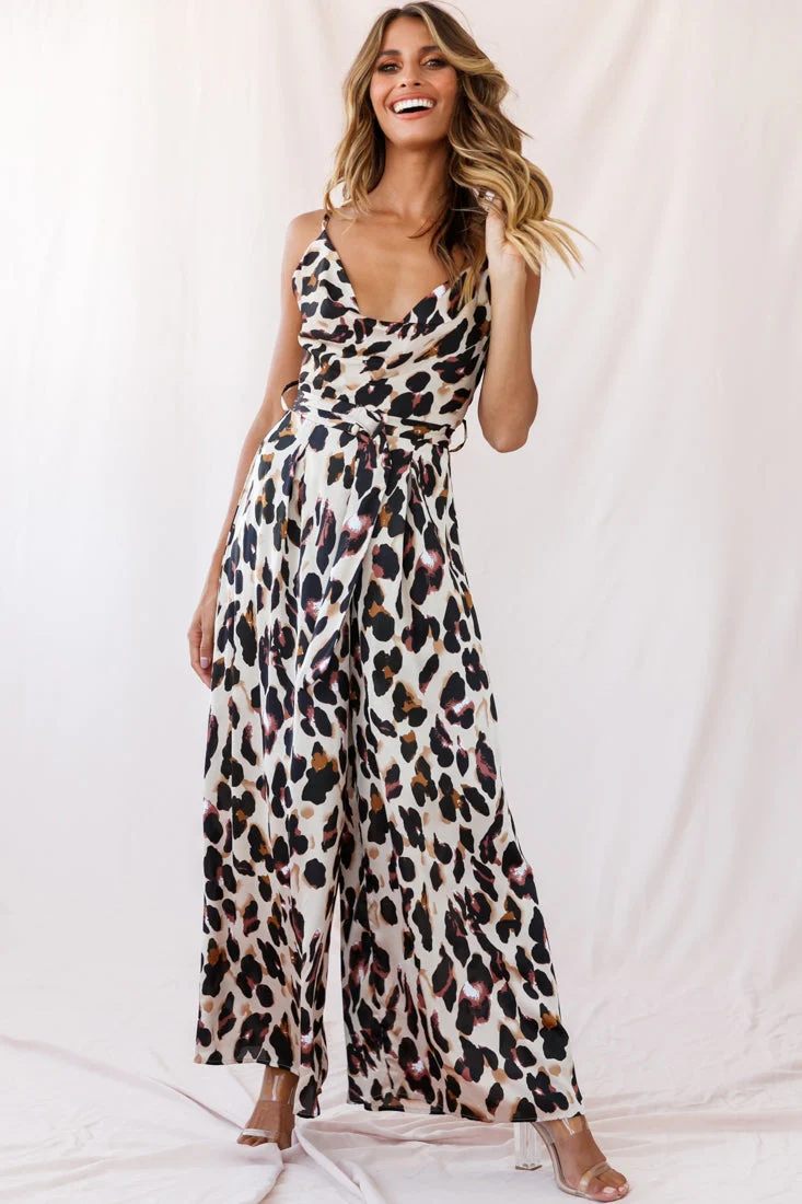 Mali Wide Leg Belted Jumpsuit Leopard - Image 2