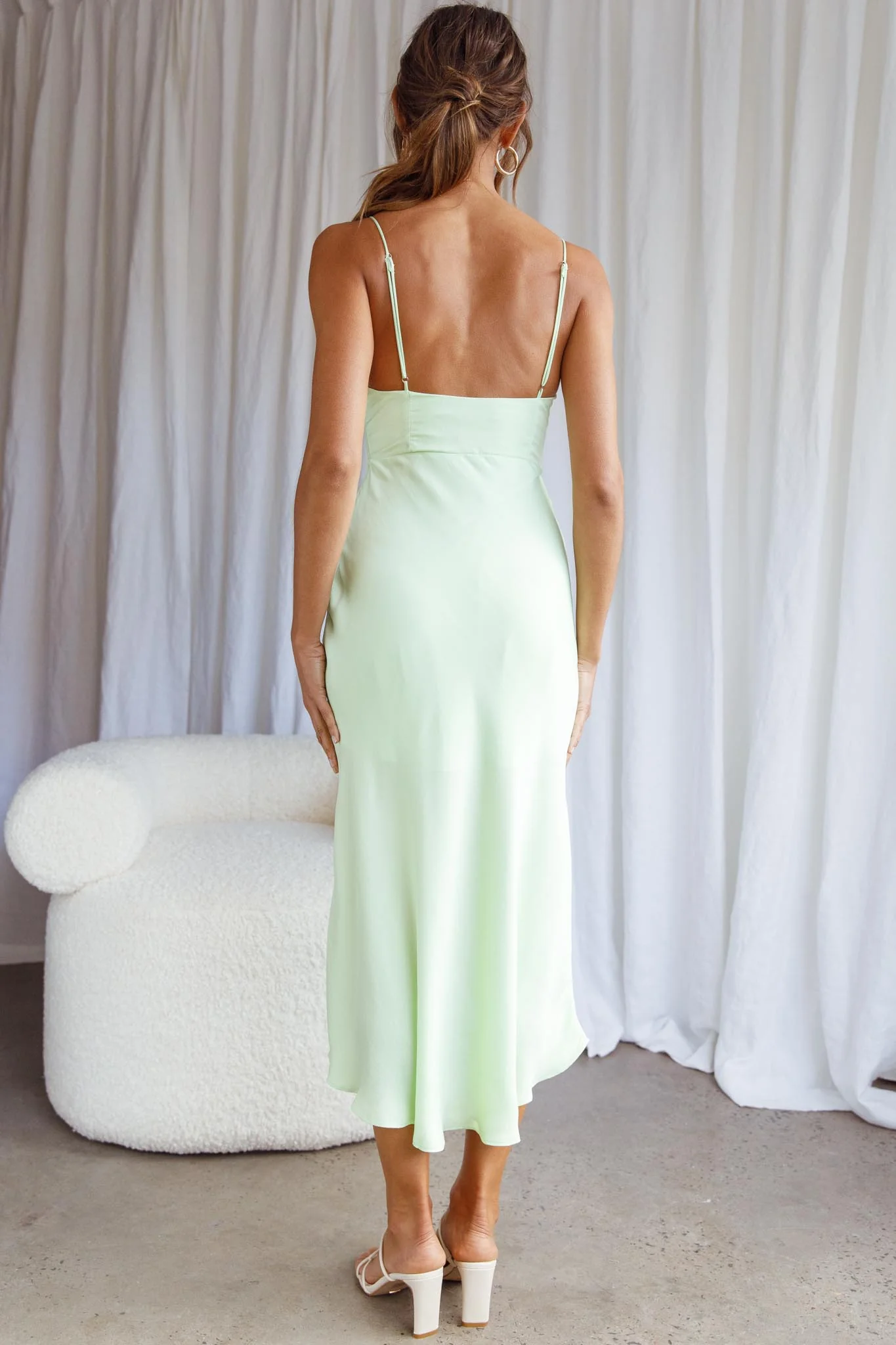 Malibu Gathered Bust Cami Strap Midi Dress Apple - Image 2