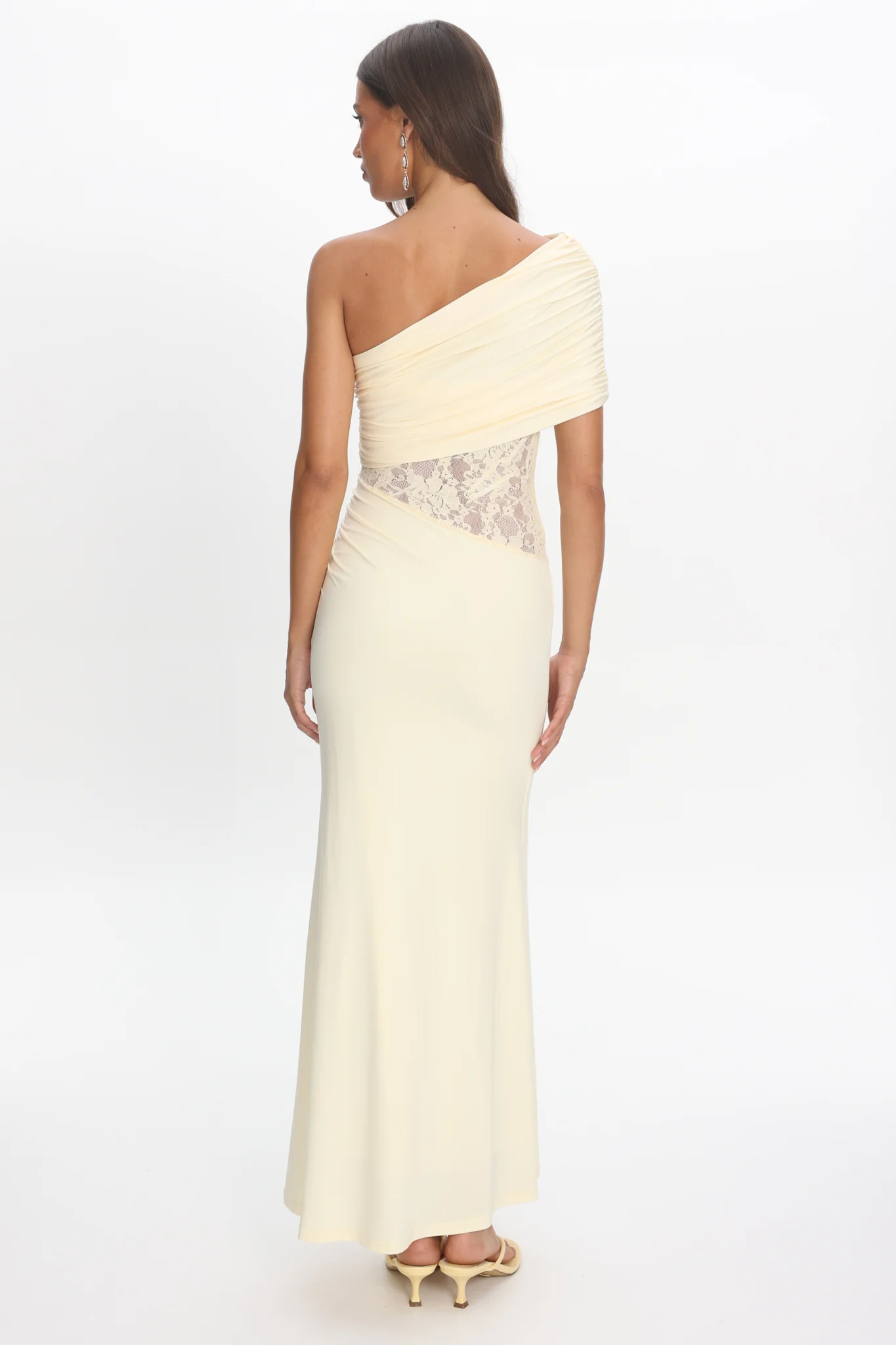 Mallorca Asymmetric Neckline Lace Maxi Dress Butter - Image 4