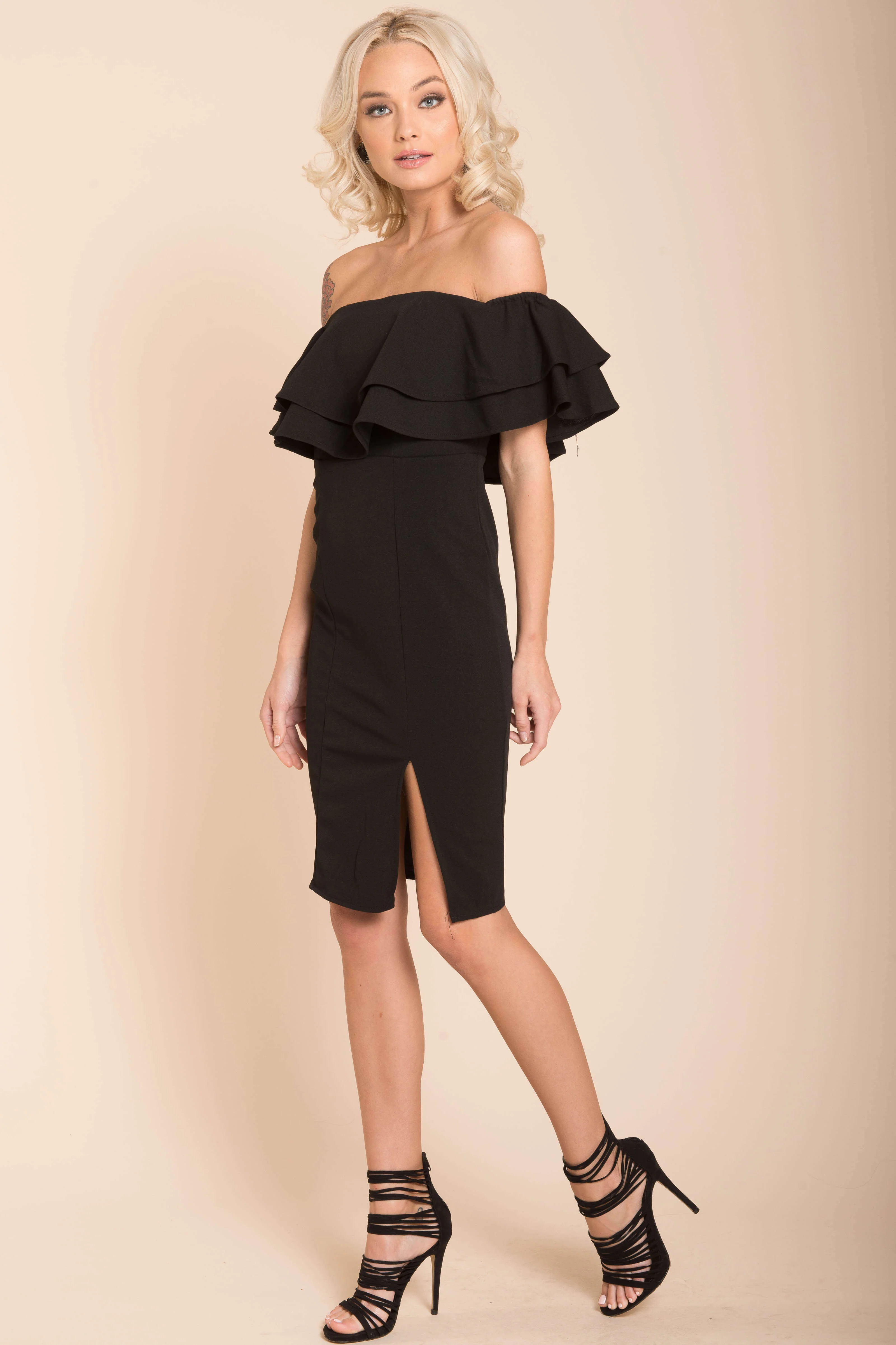 Manilla Ruffle Bodycon Dress Black - Image 3