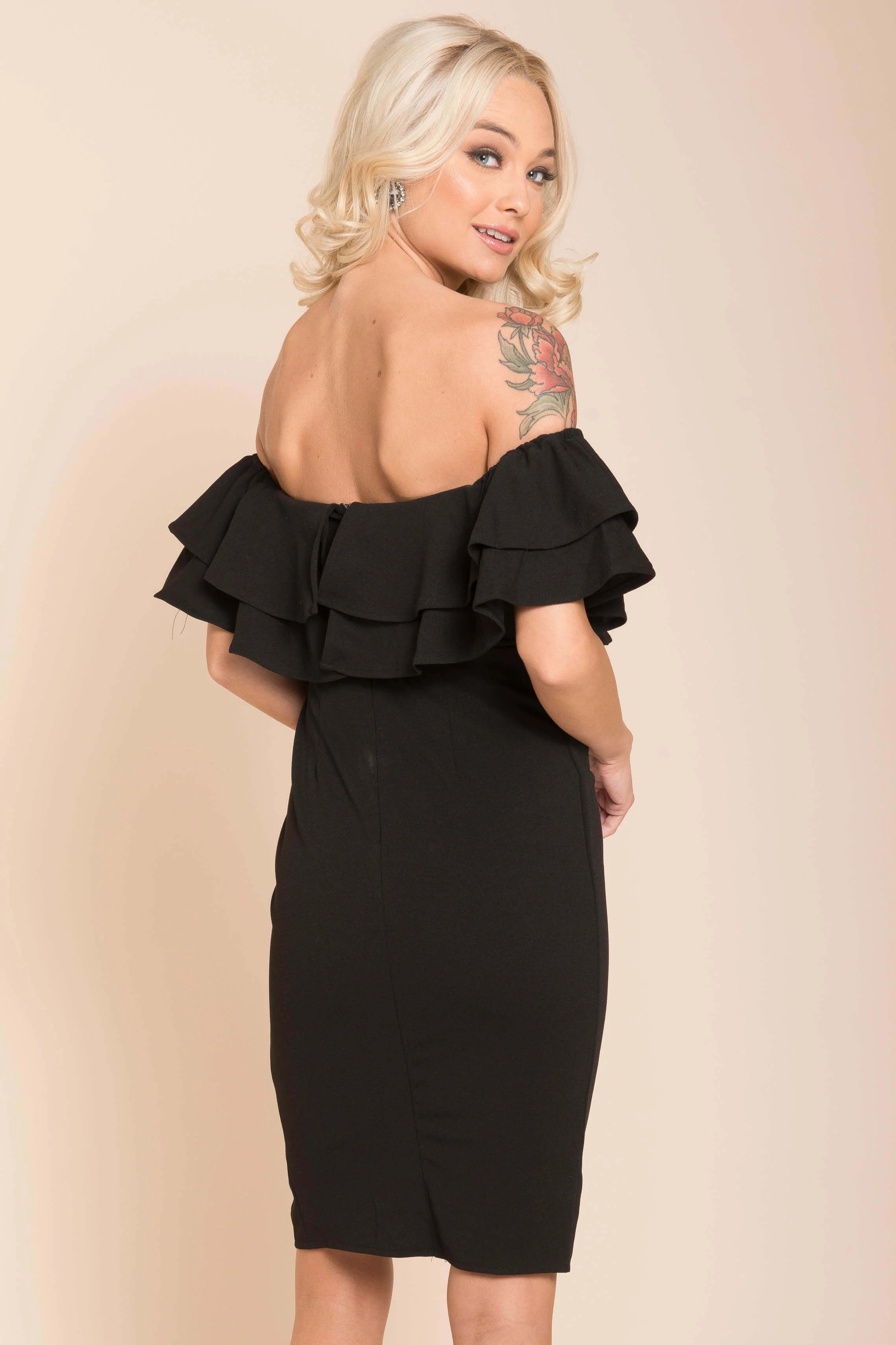 Manilla Ruffle Bodycon Dress Black - Image 4