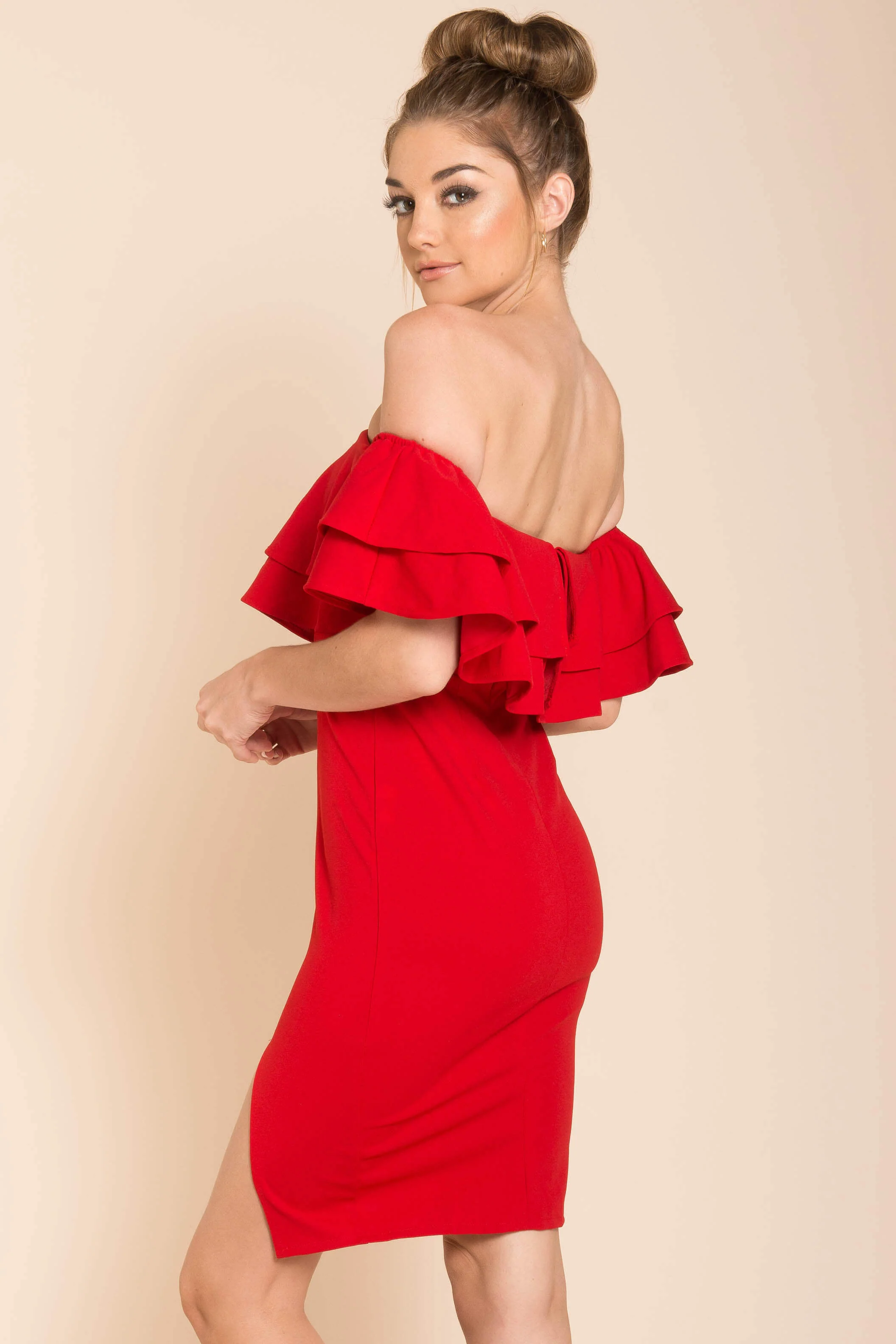 Manilla Ruffle Bodycon Dress Red - Image 3
