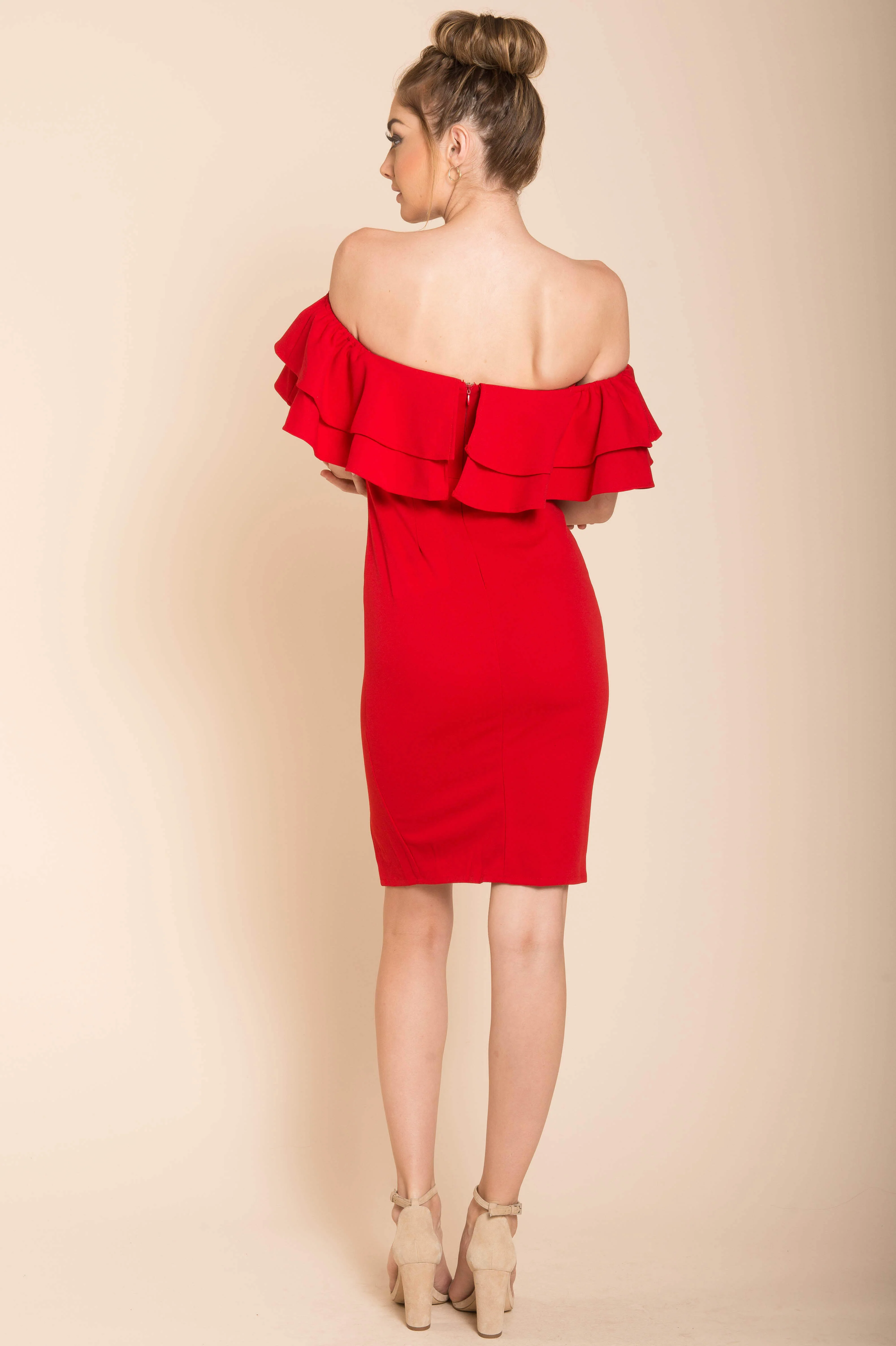 Manilla Ruffle Bodycon Dress Red - Image 4