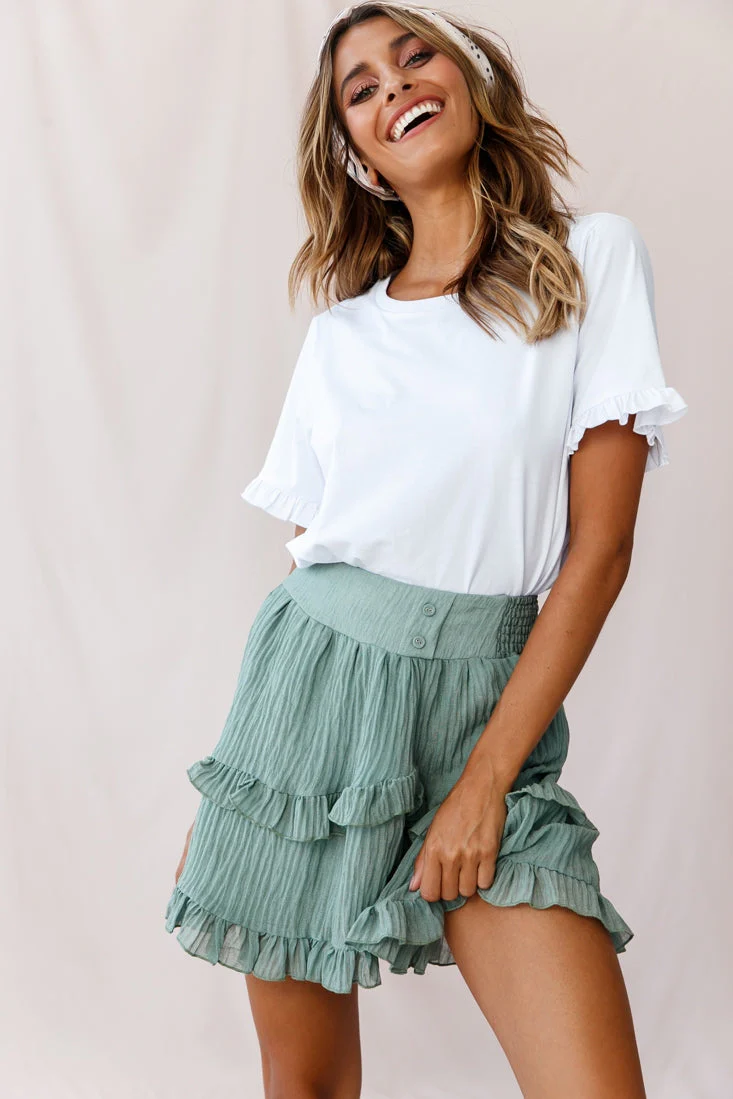 Mara Elasticated Waist Asymmetric Hem Skirt Olive - Image 6