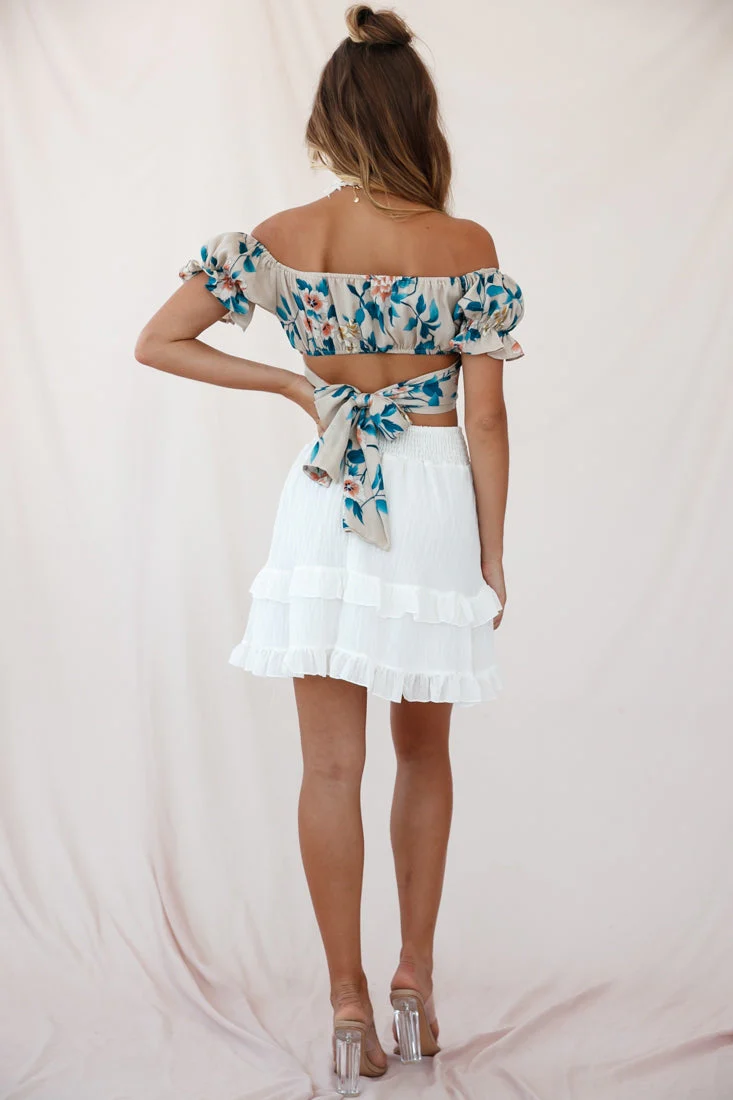 Mara Elasticated Waist Asymmetric Hem Skirt White - Image 3