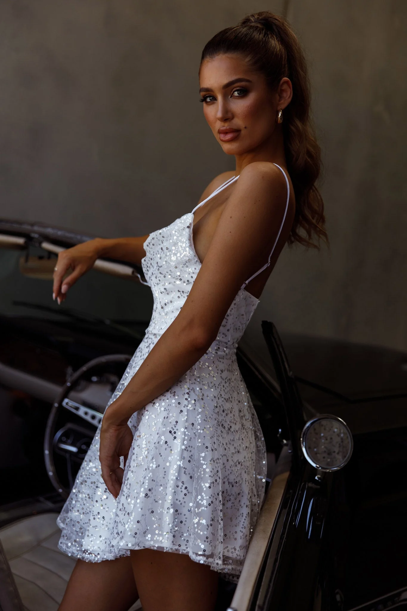 Marbella Sequin Embellished Scoop Neck Mini Dress White - Image 6