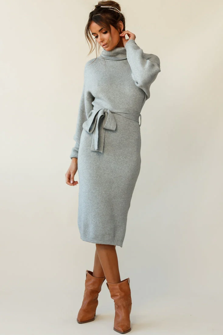 Marco Long Sleeve Turtleneck Knit Midi Dress Grey - Image 3